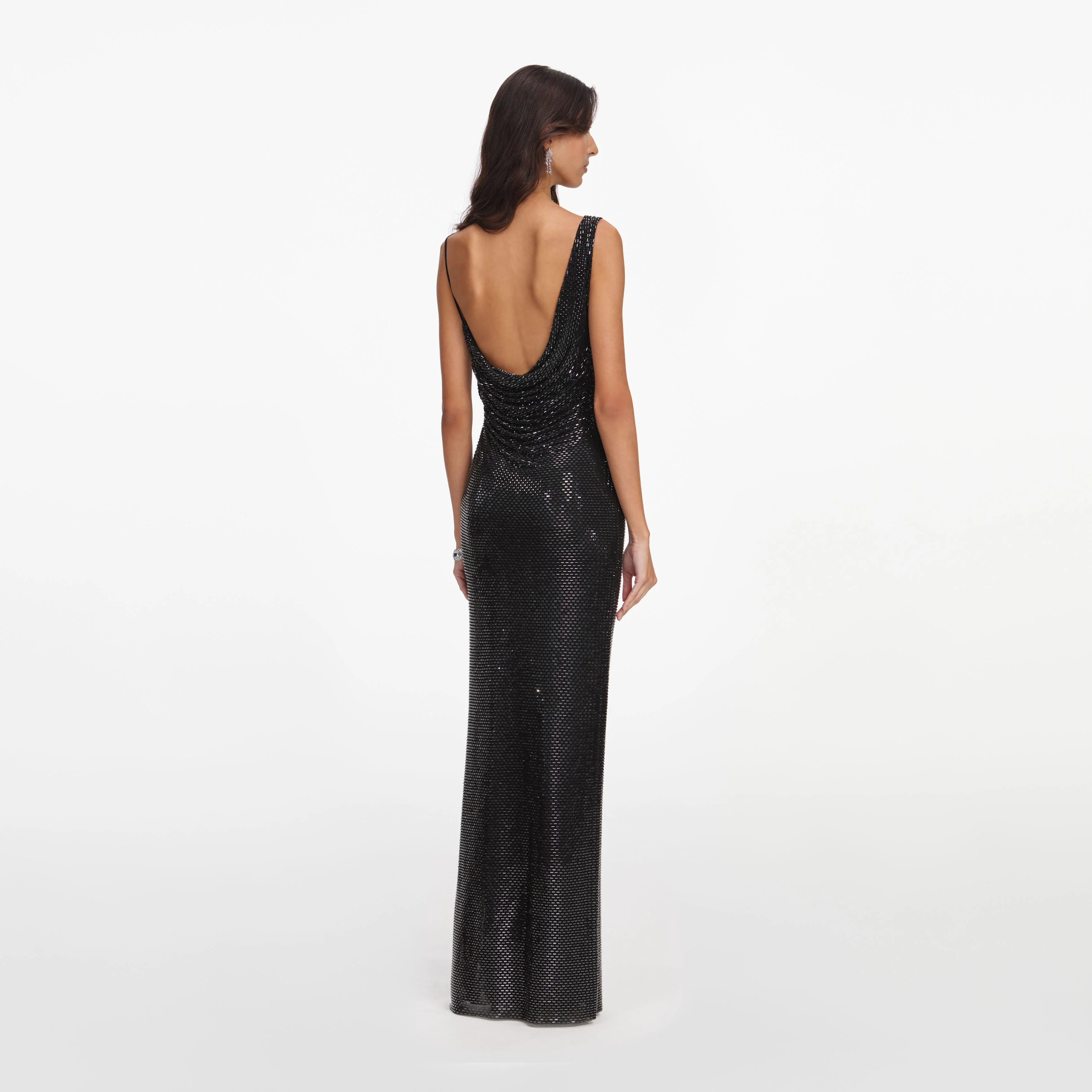 Black Rhinestone Draped Maxi Dress - Image 3