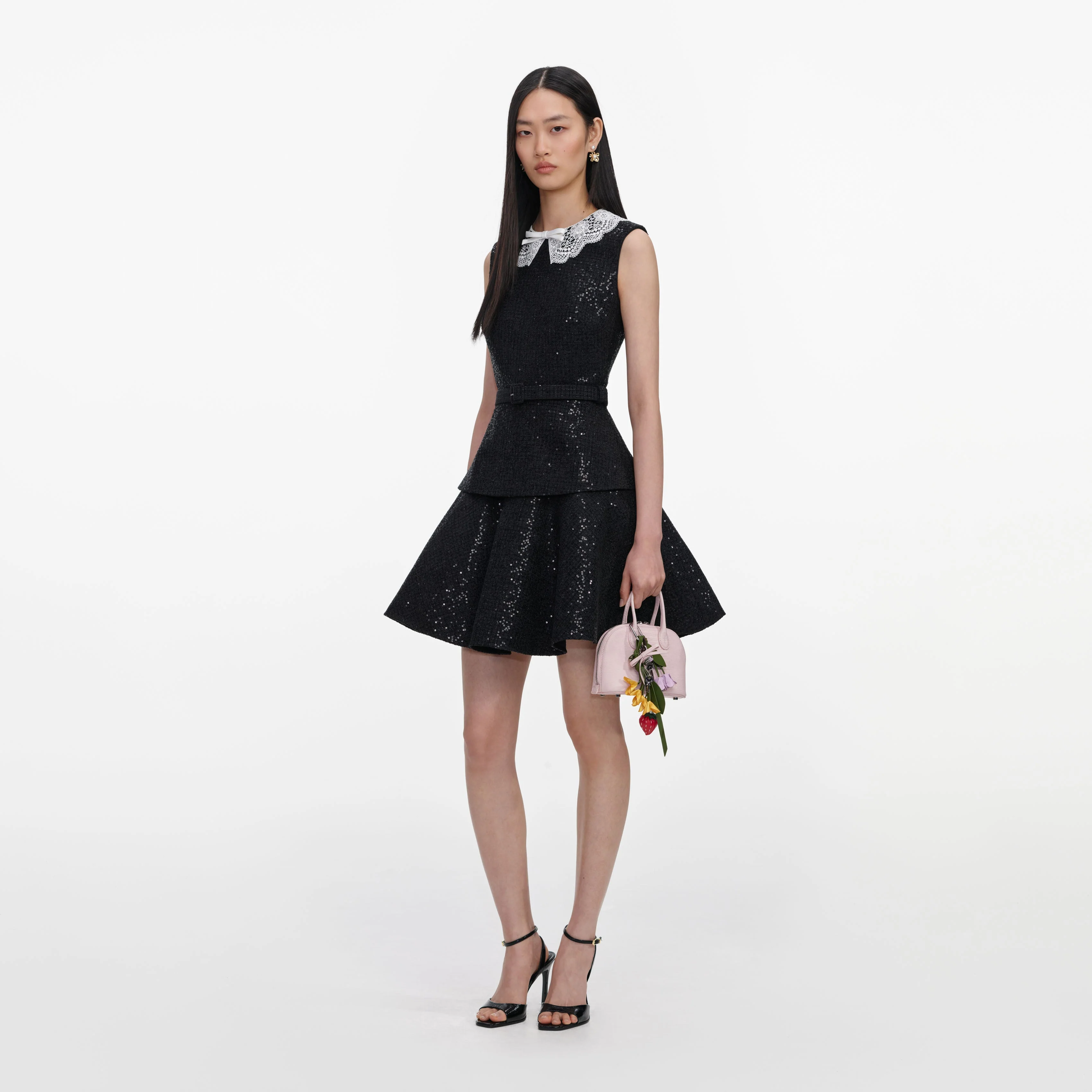 Black Sequin Boucle Mini Dress - Image 2