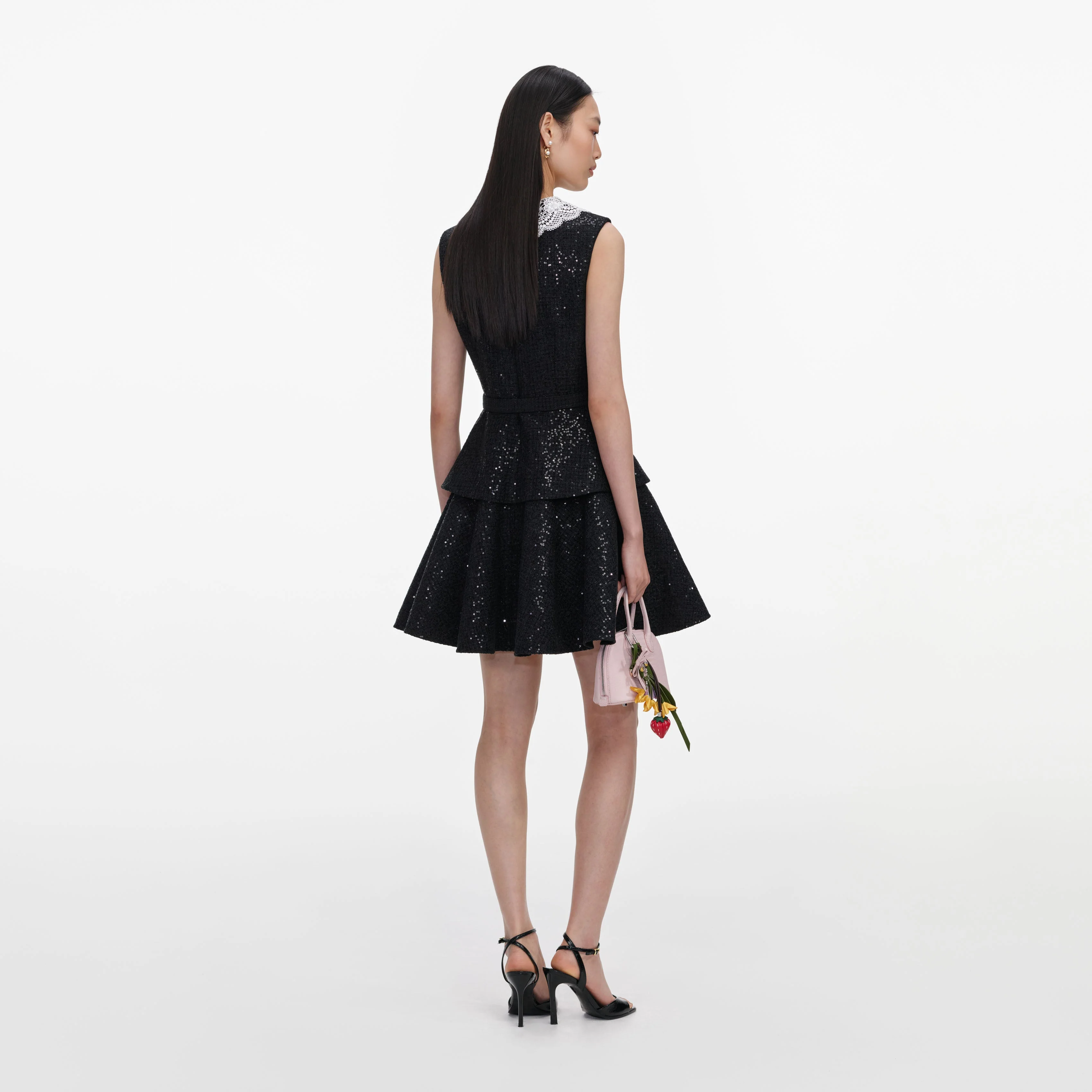 Black Sequin Boucle Mini Dress - Image 3