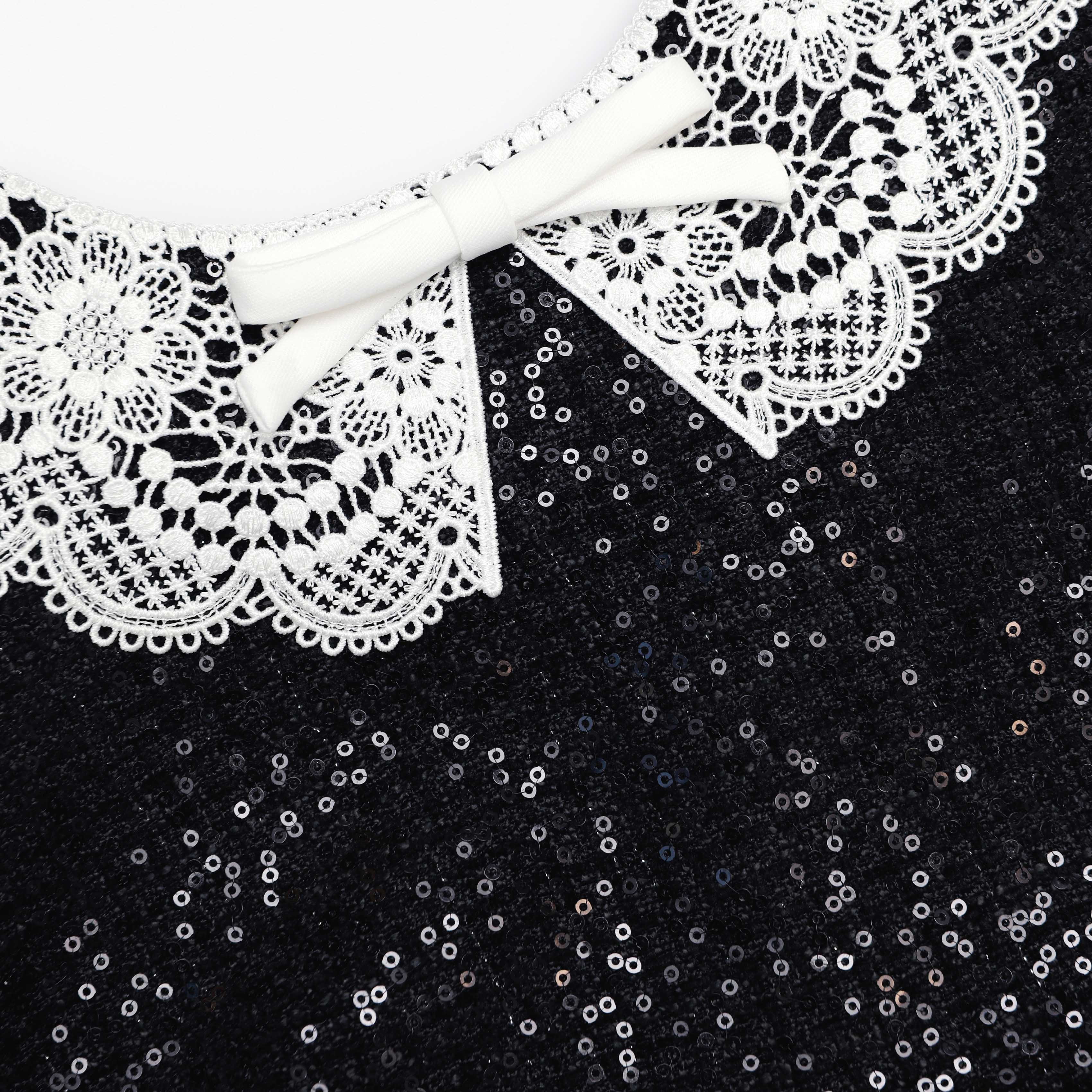Black Sequin Boucle Mini Dress - Image 6