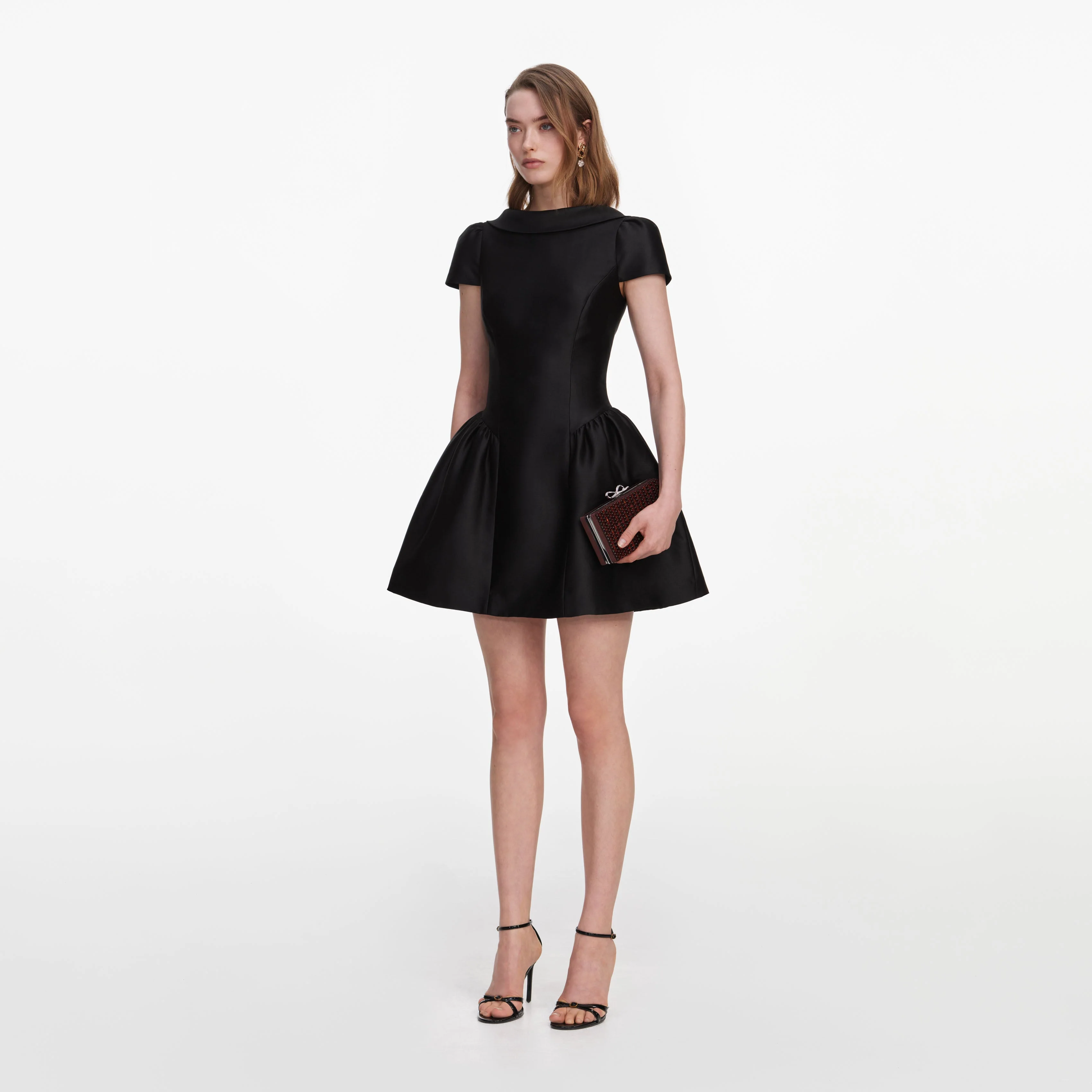 Black Taffeta Collared Mini Dress - Image 2
