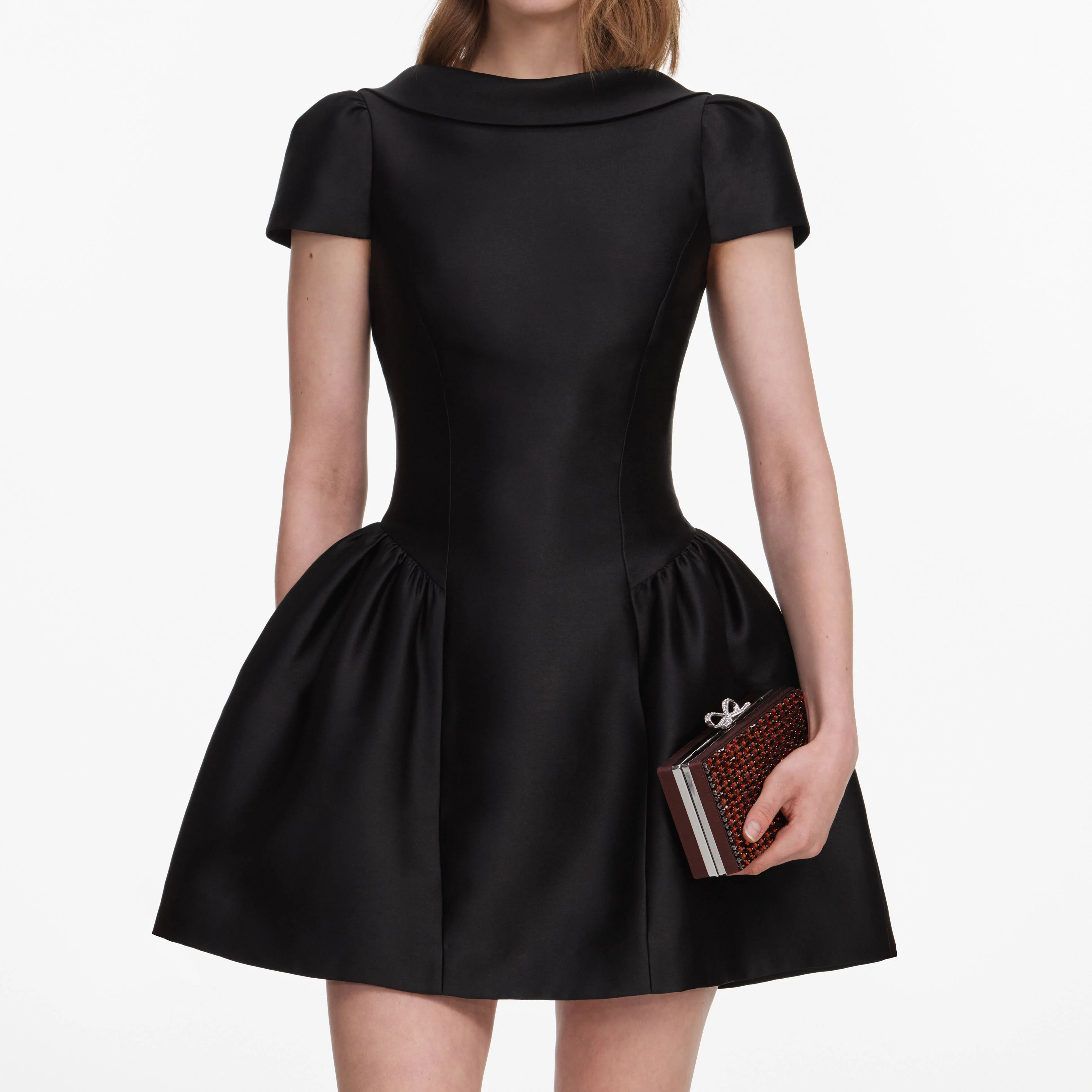 Black Taffeta Collared Mini Dress - Image 4