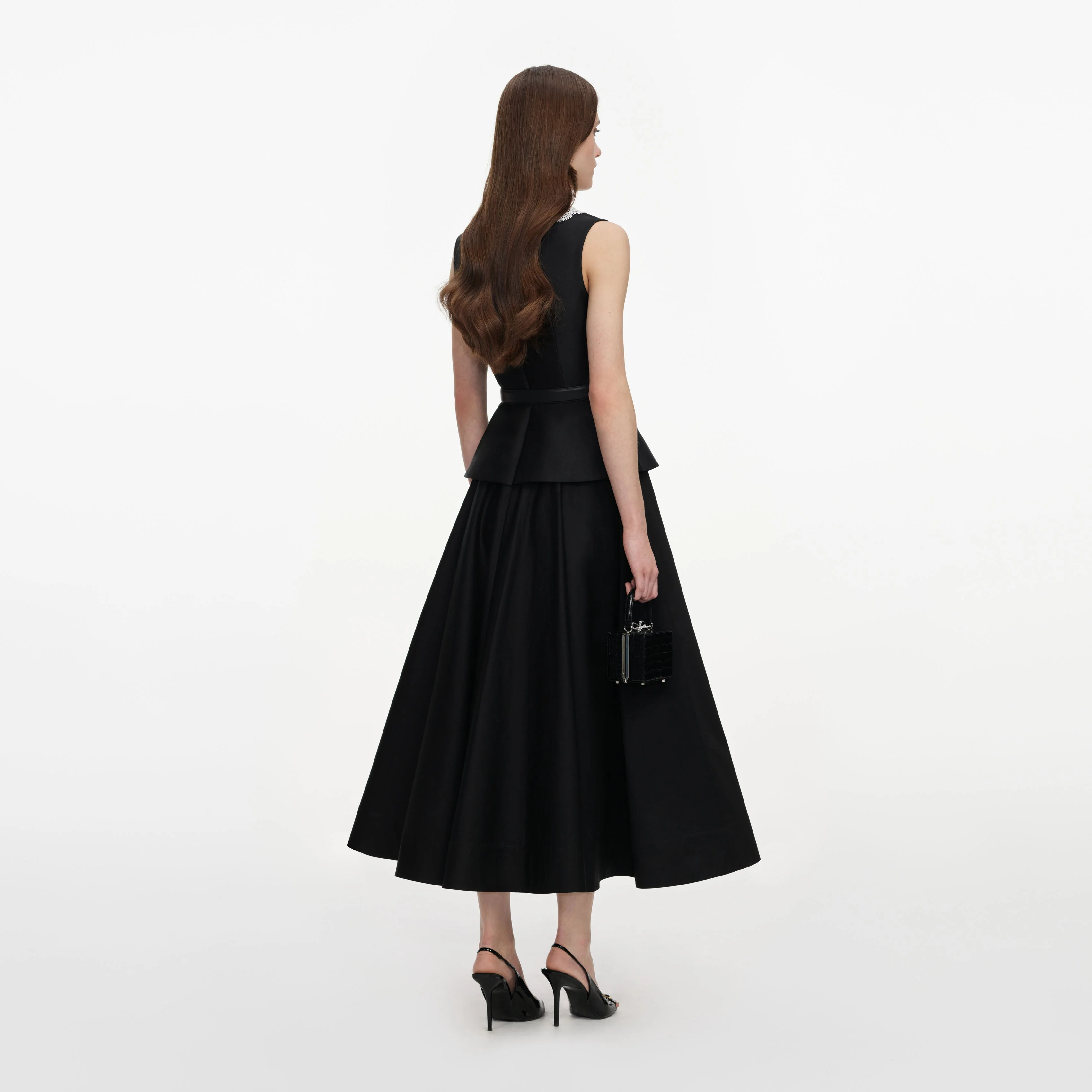 Black Taffeta Peplum Midi Dress - Image 3