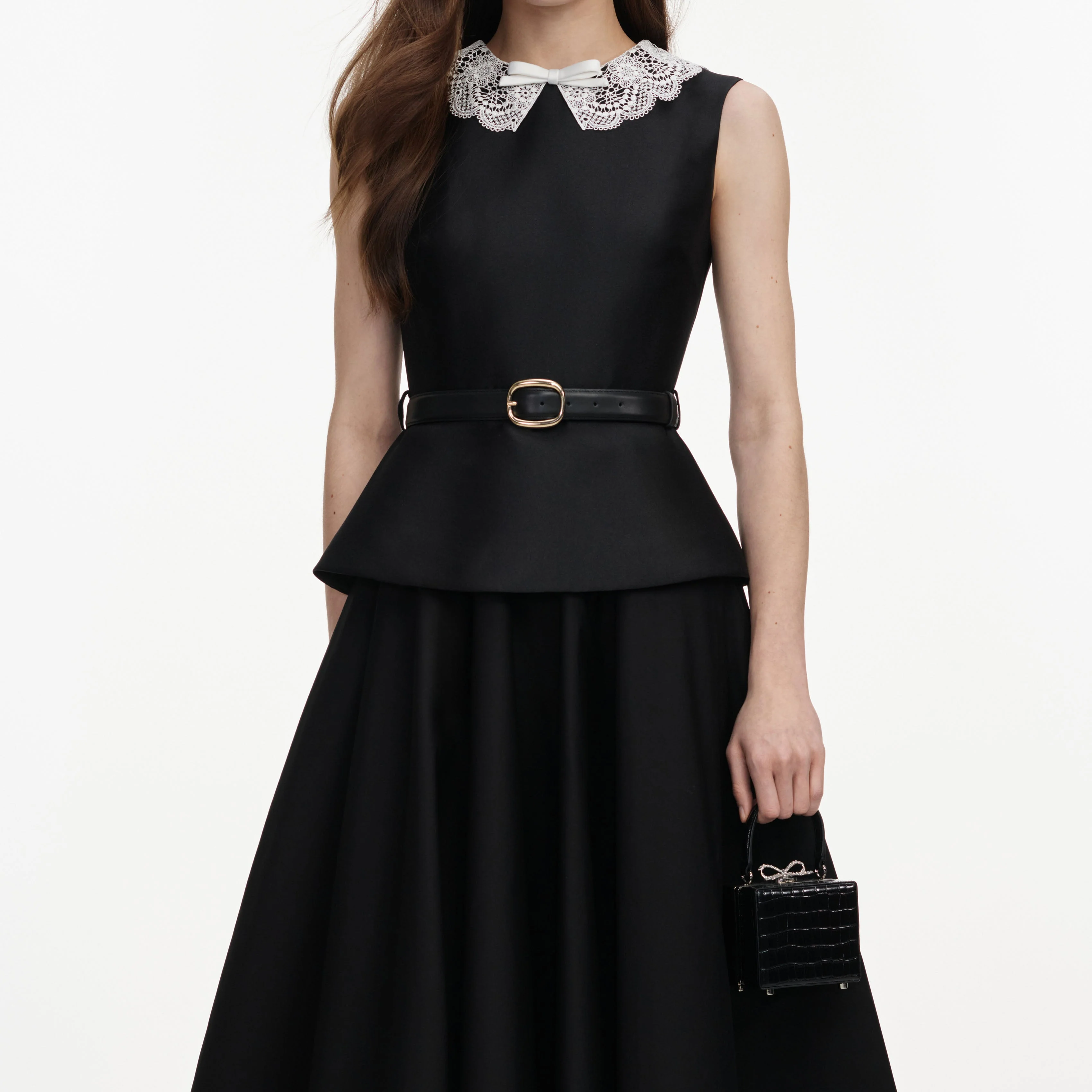 Black Taffeta Peplum Midi Dress - Image 4