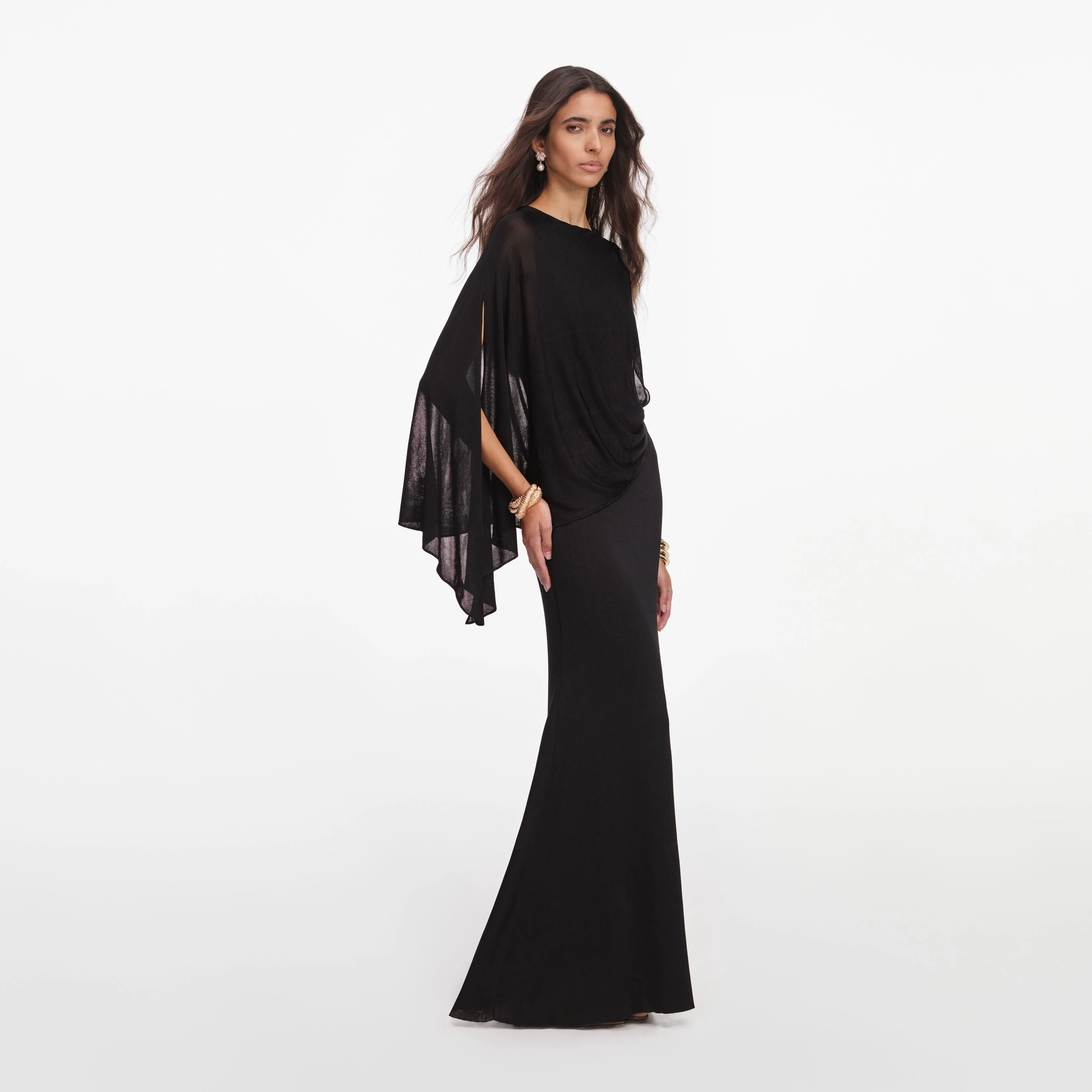 Black Viscose Knit One Shoulder Maxi Dress - Image 2