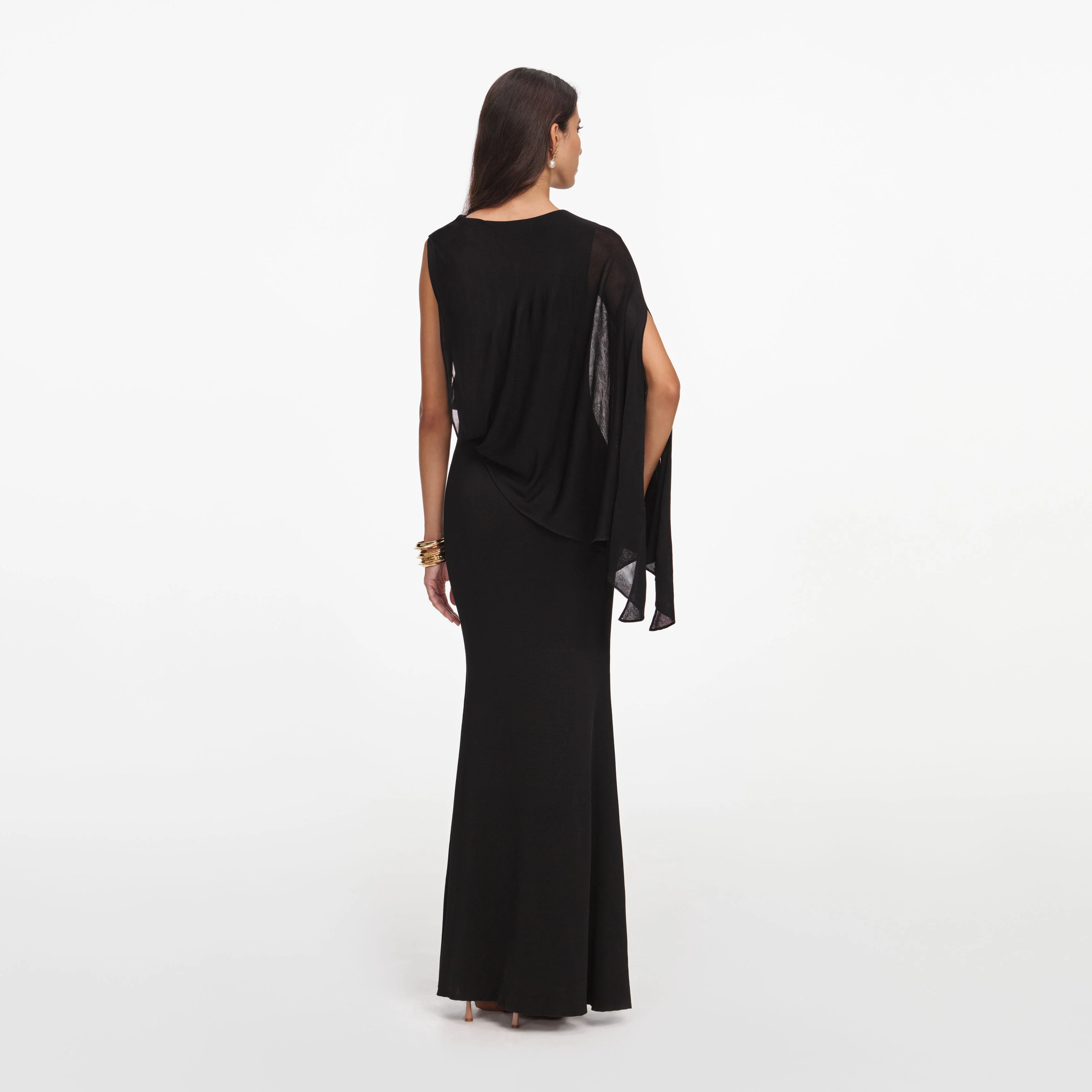 Black Viscose Knit One Shoulder Maxi Dress - Image 3