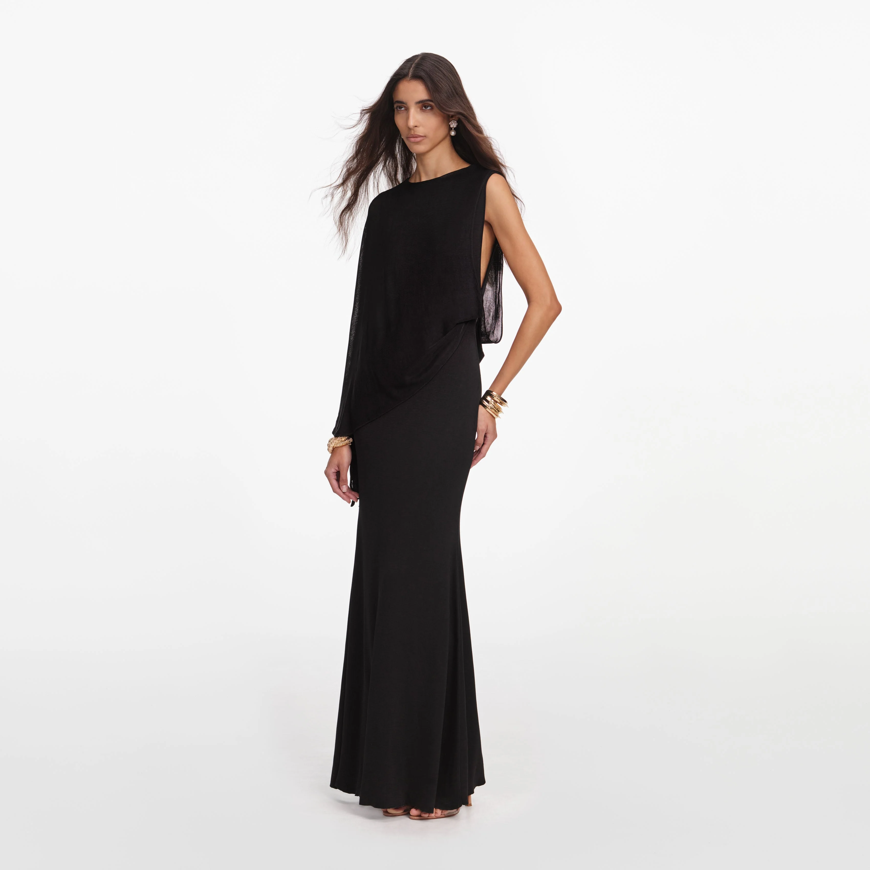 Black Viscose Knit One Shoulder Maxi Dress - Image 4
