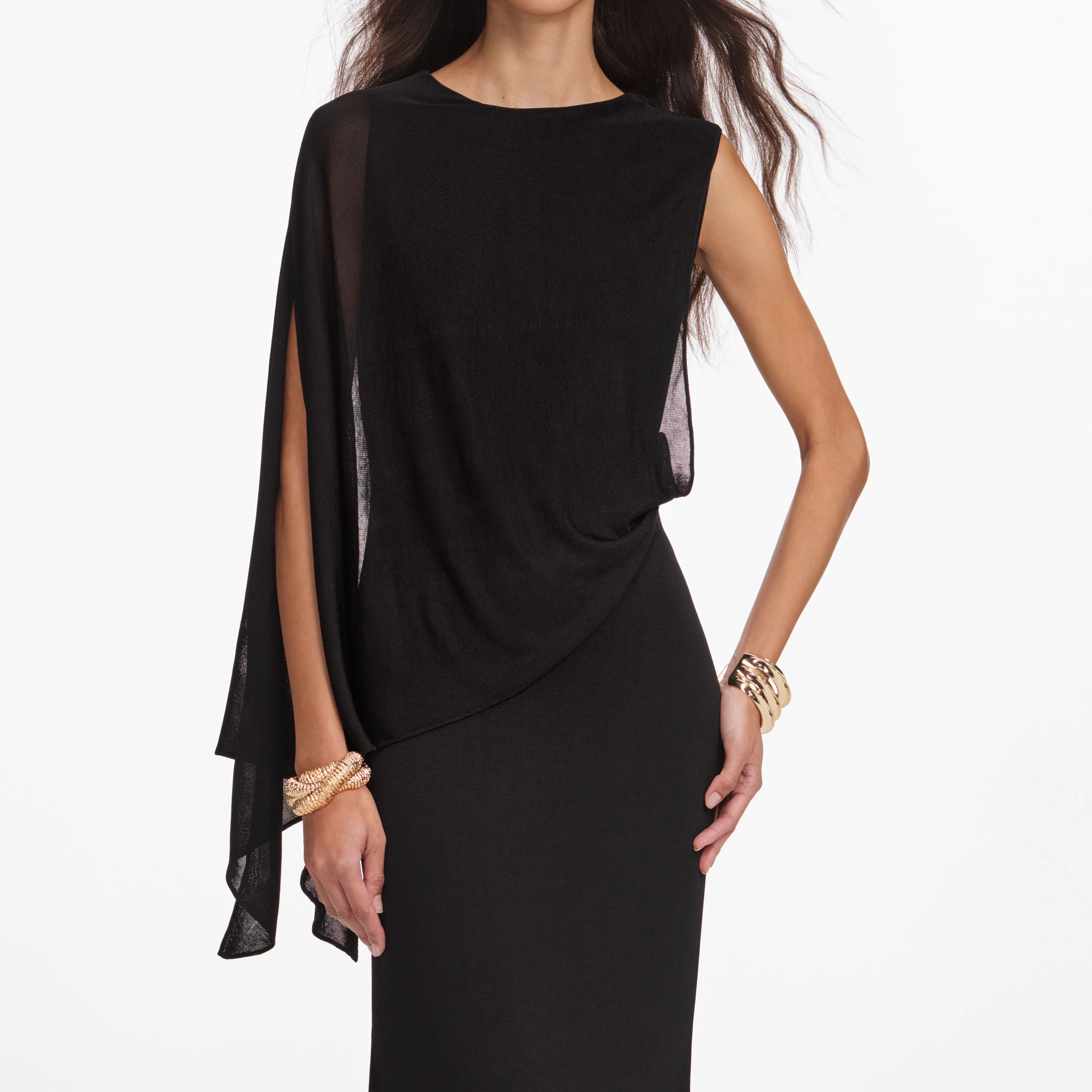 Black Viscose Knit One Shoulder Maxi Dress - Image 5