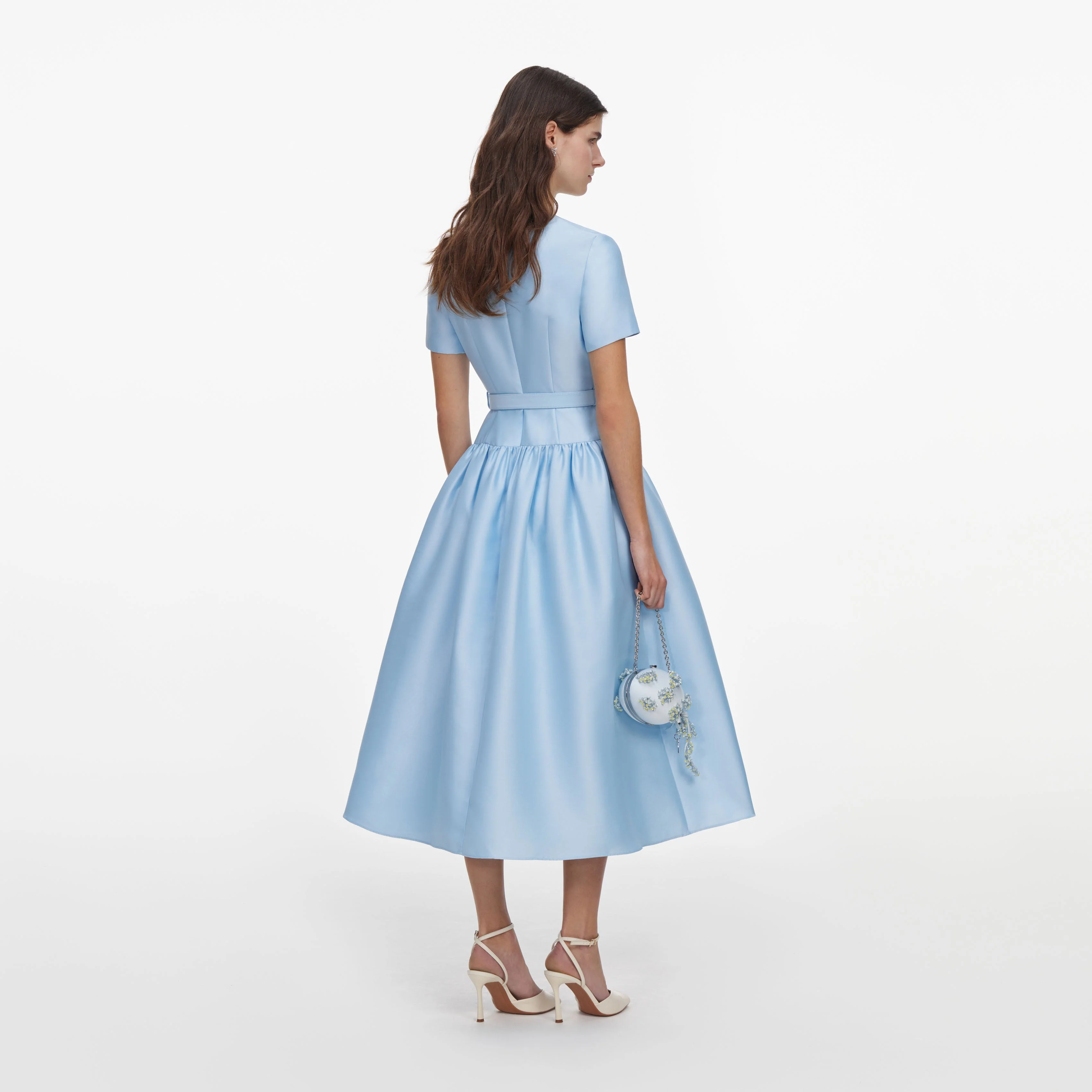Blue Button Front Taffeta Midi Dress - Image 3