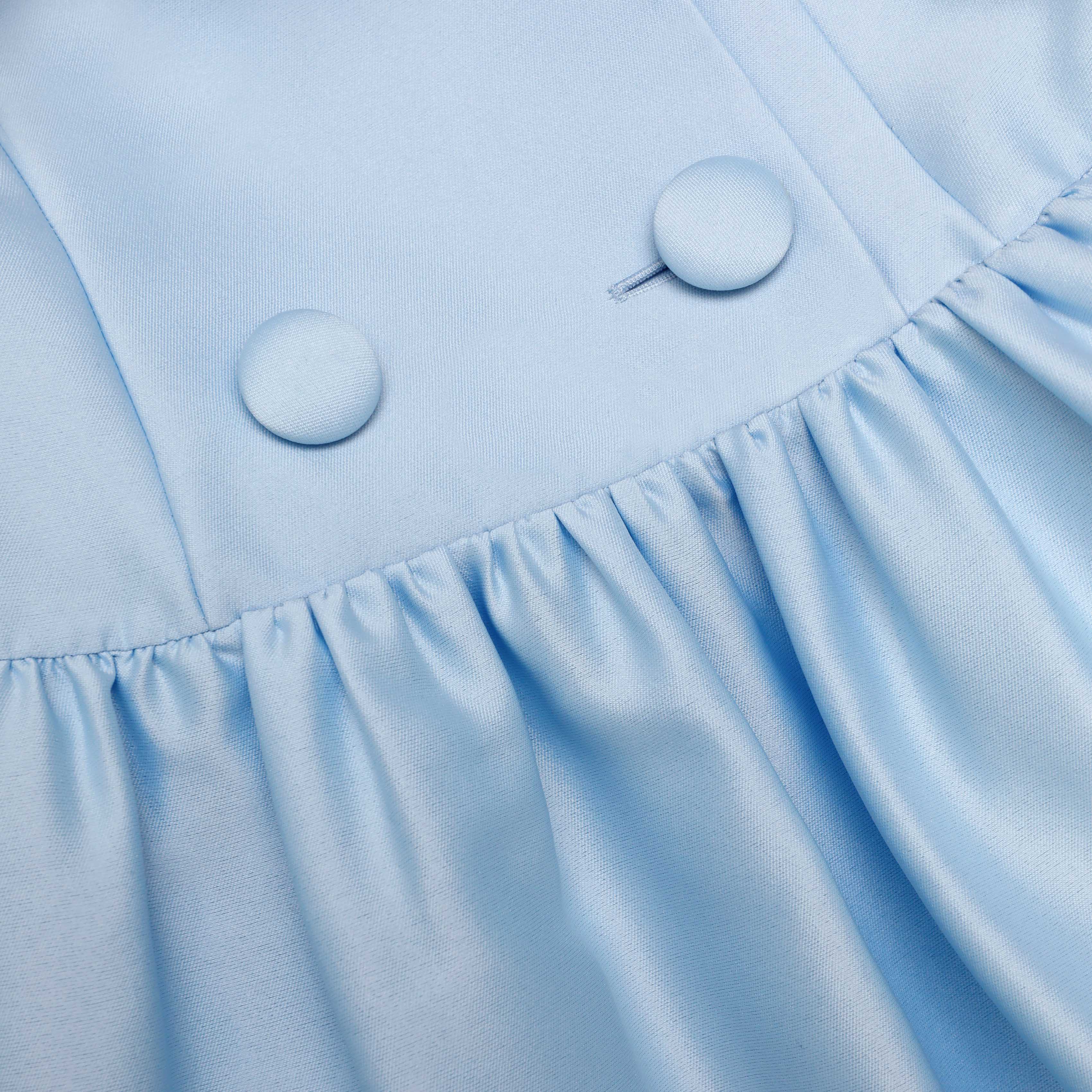 Blue Button Front Taffeta Midi Dress - Image 5
