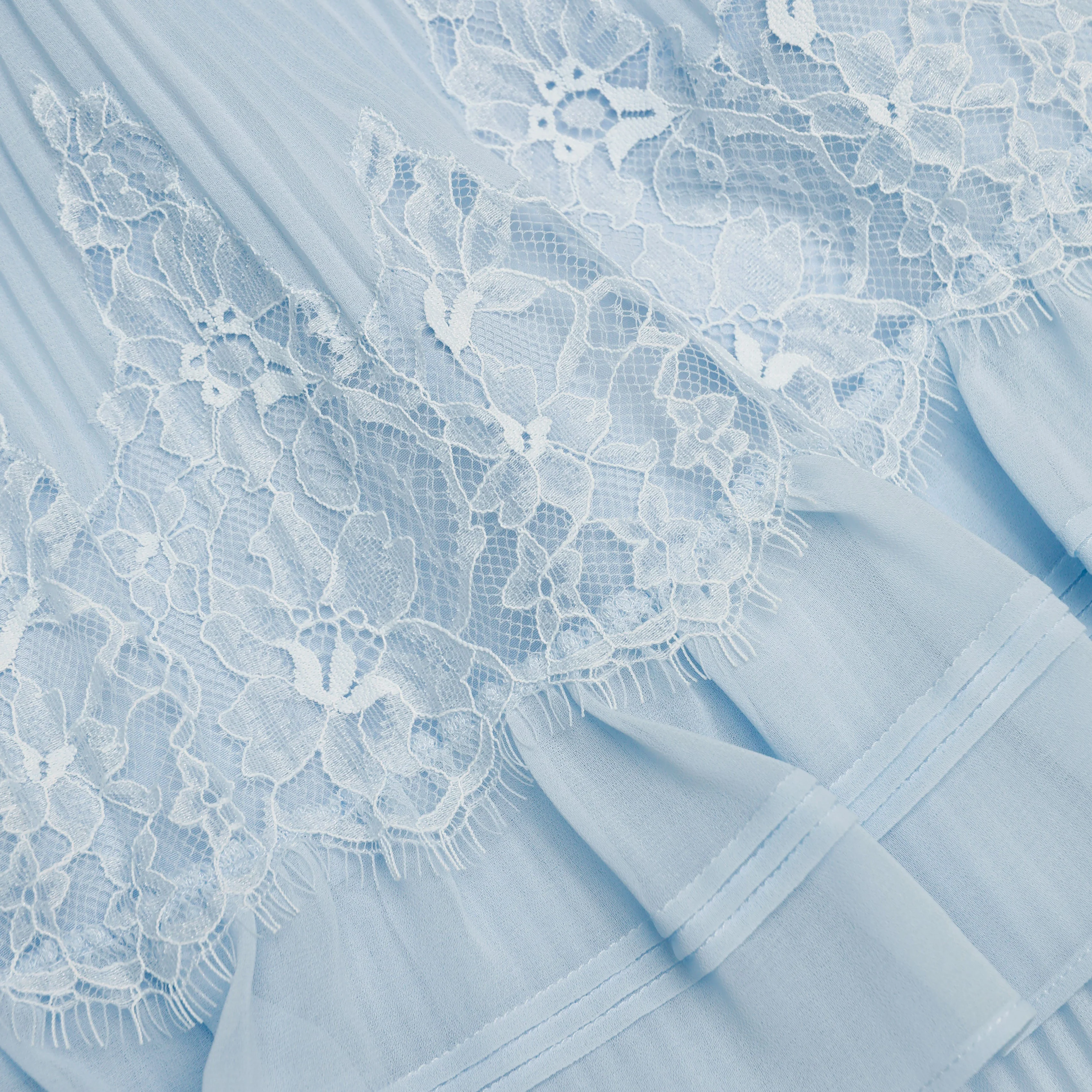 Blue Chiffon Lace Tiered Midi Dress - Image 6