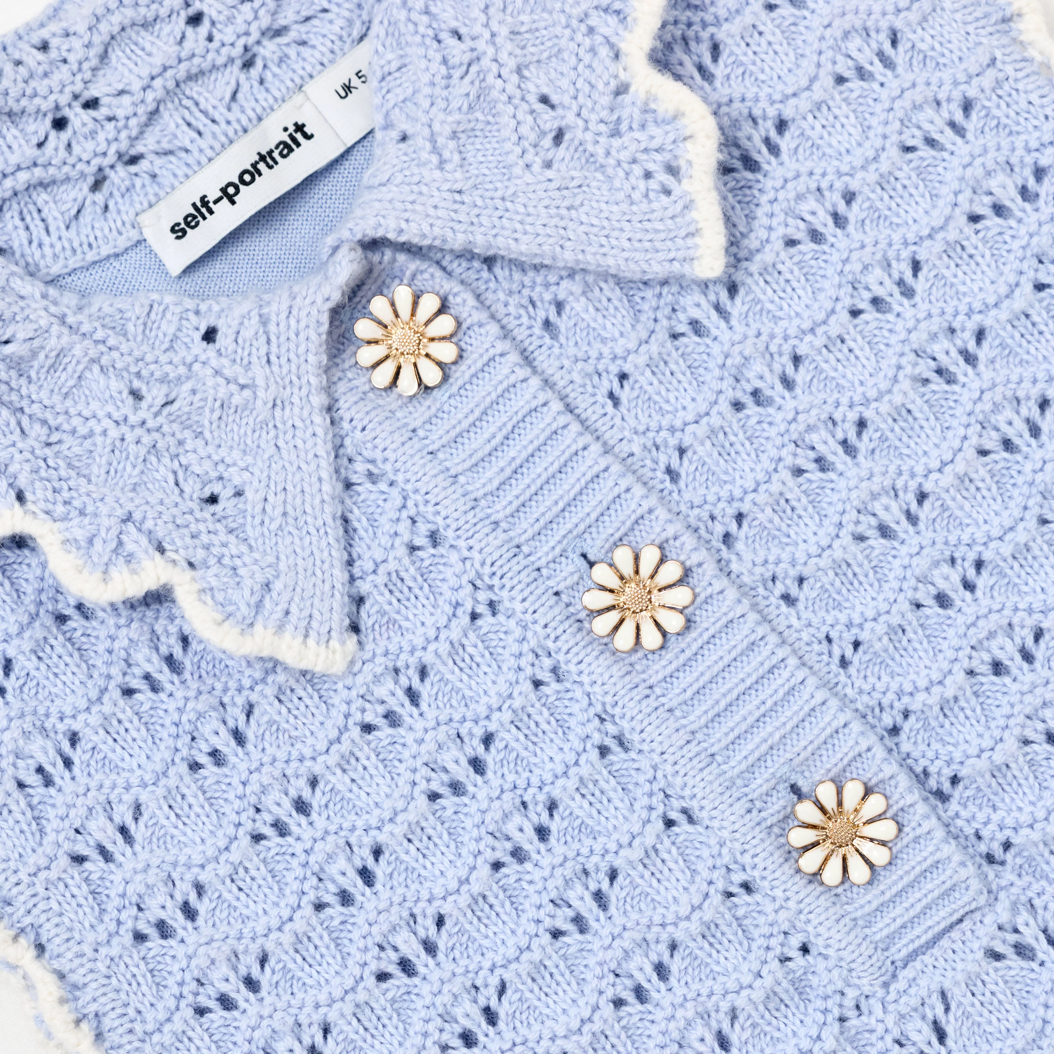 Blue Daisy Trim Pointelle Knitted Dress - Image 4