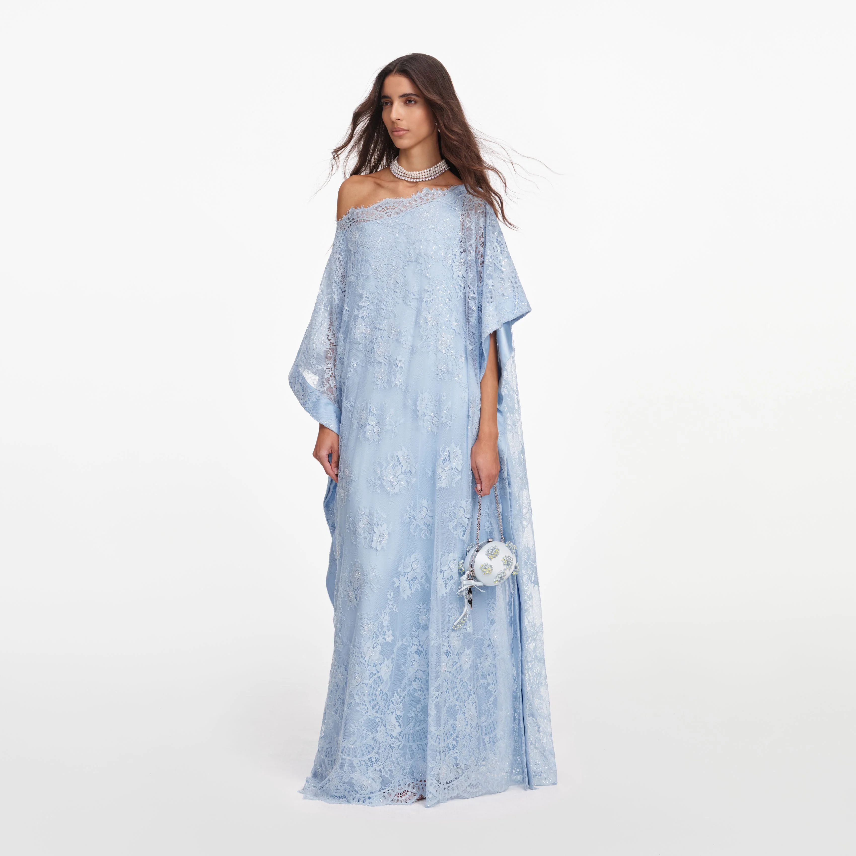 Blue Embellished Lace Kaftan - Image 2