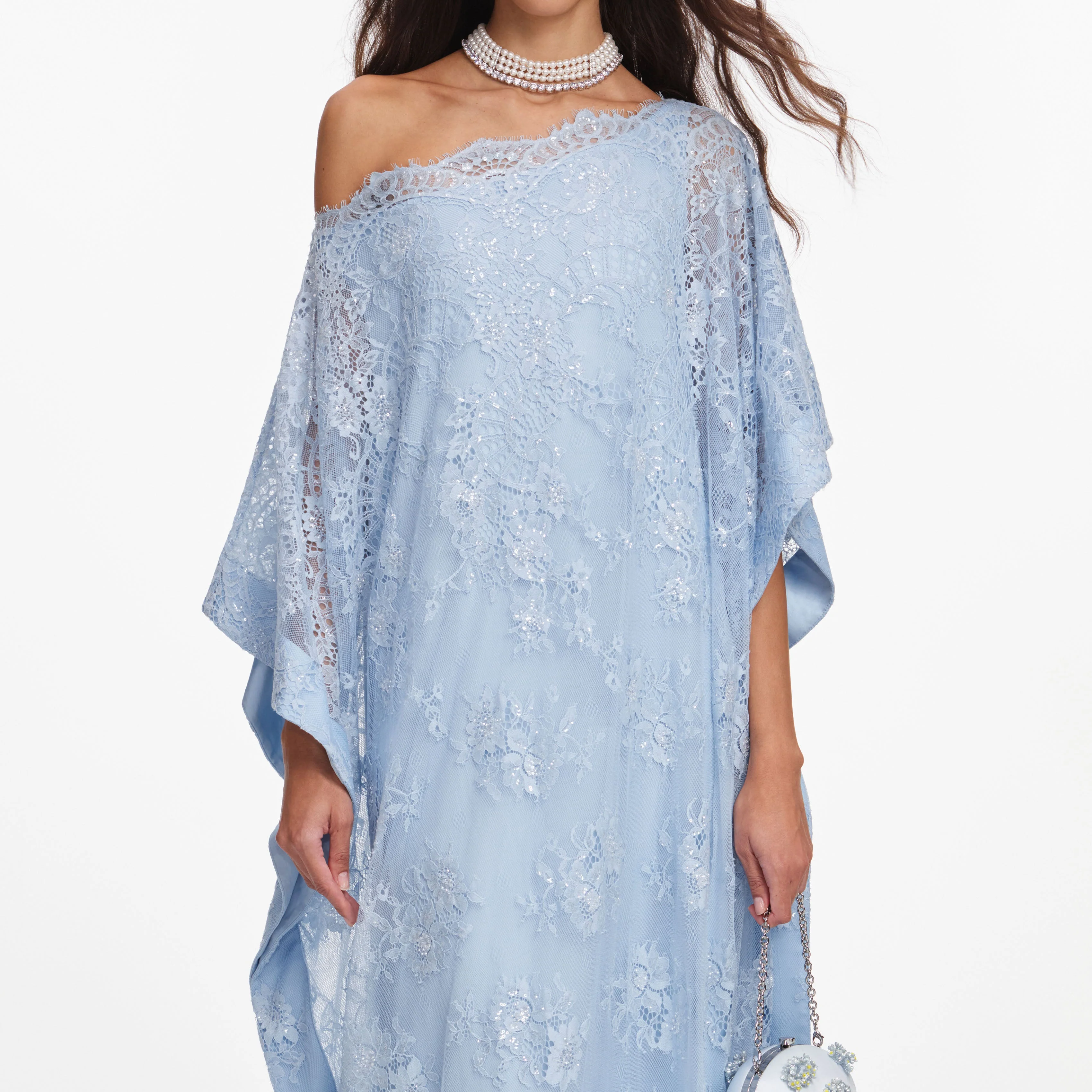 Blue Embellished Lace Kaftan - Image 4