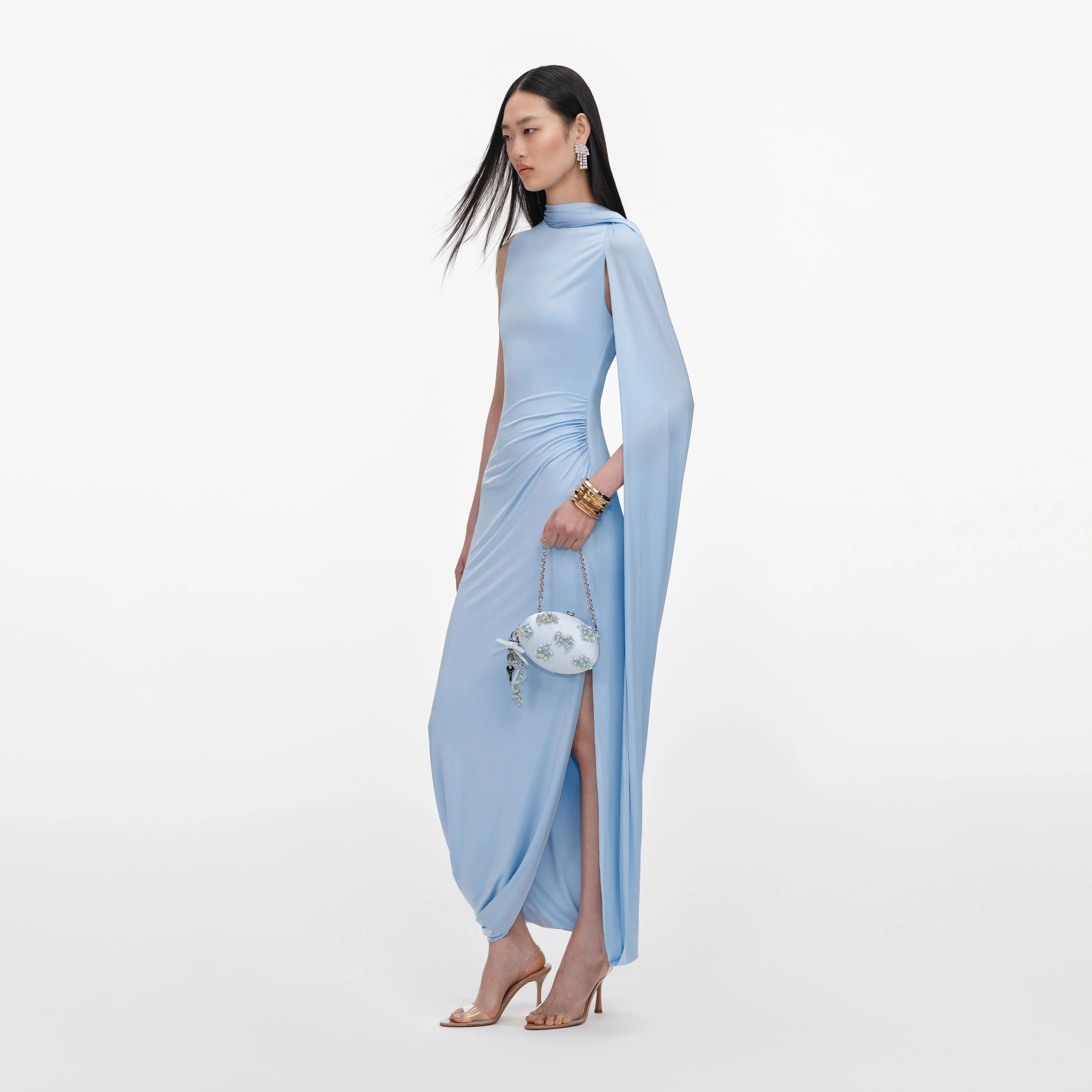 Blue Jersey Draped Maxi Dress - Image 2
