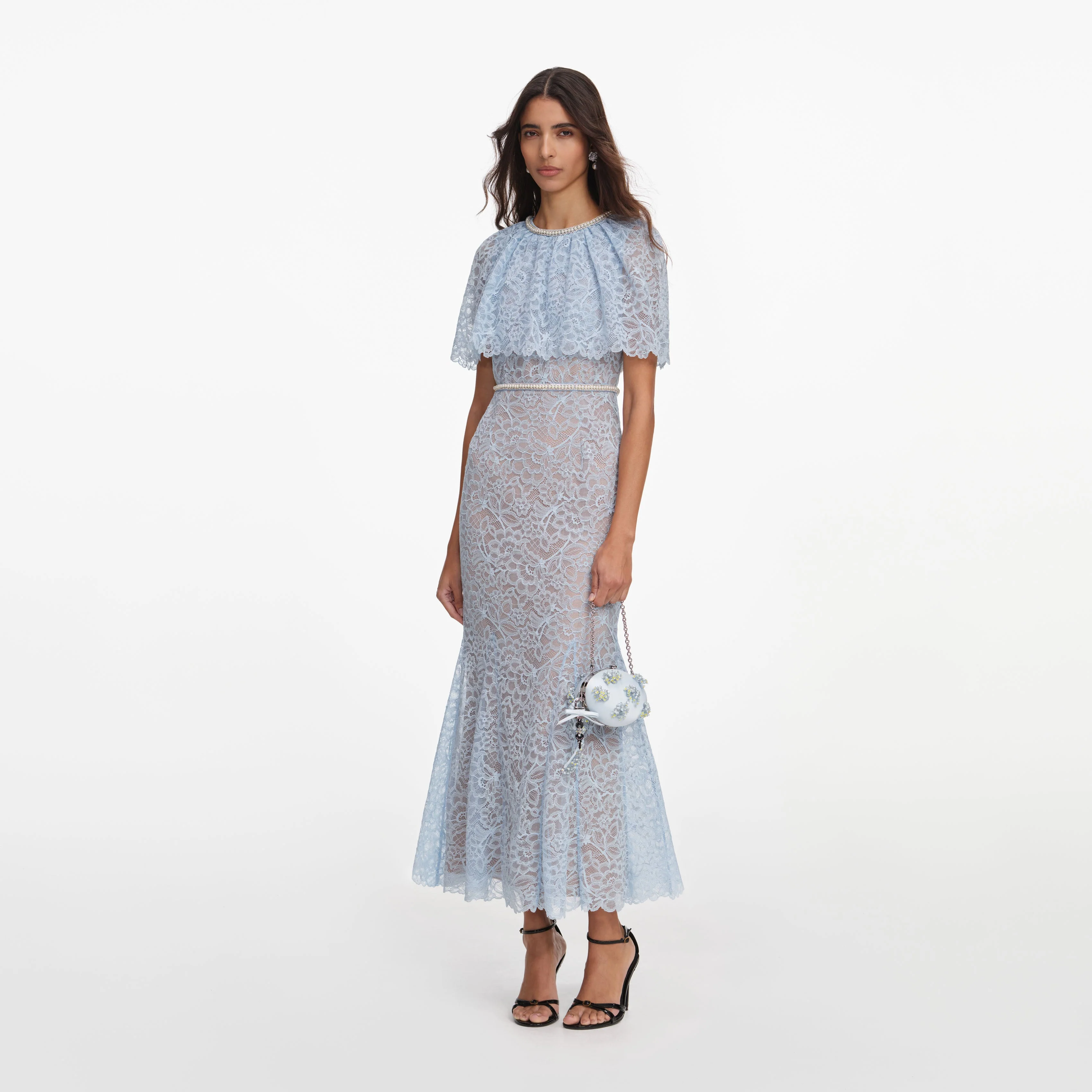 Blue Lace Cape Midi Dress - Image 2