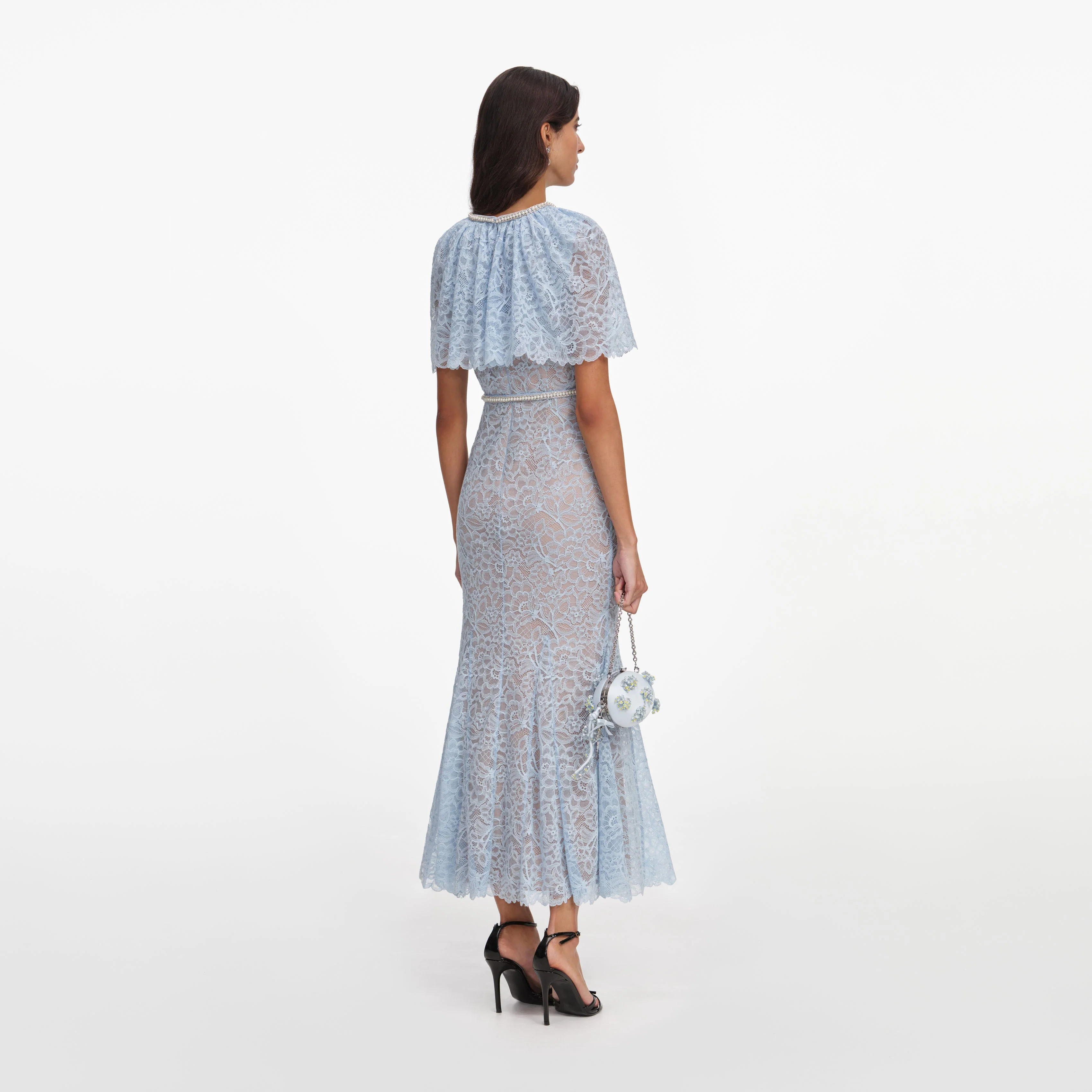 Blue Lace Cape Midi Dress - Image 3