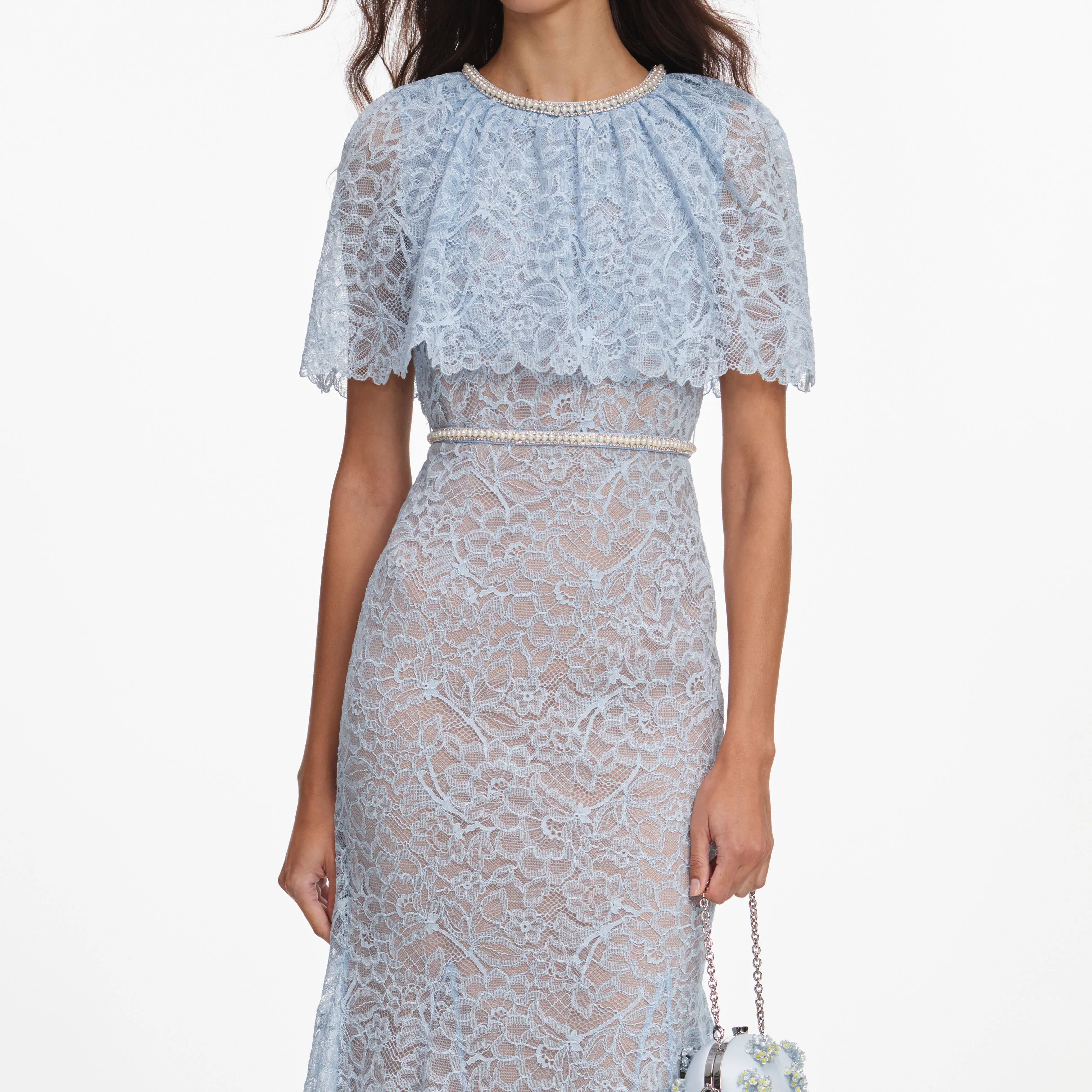 Blue Lace Cape Midi Dress - Image 4