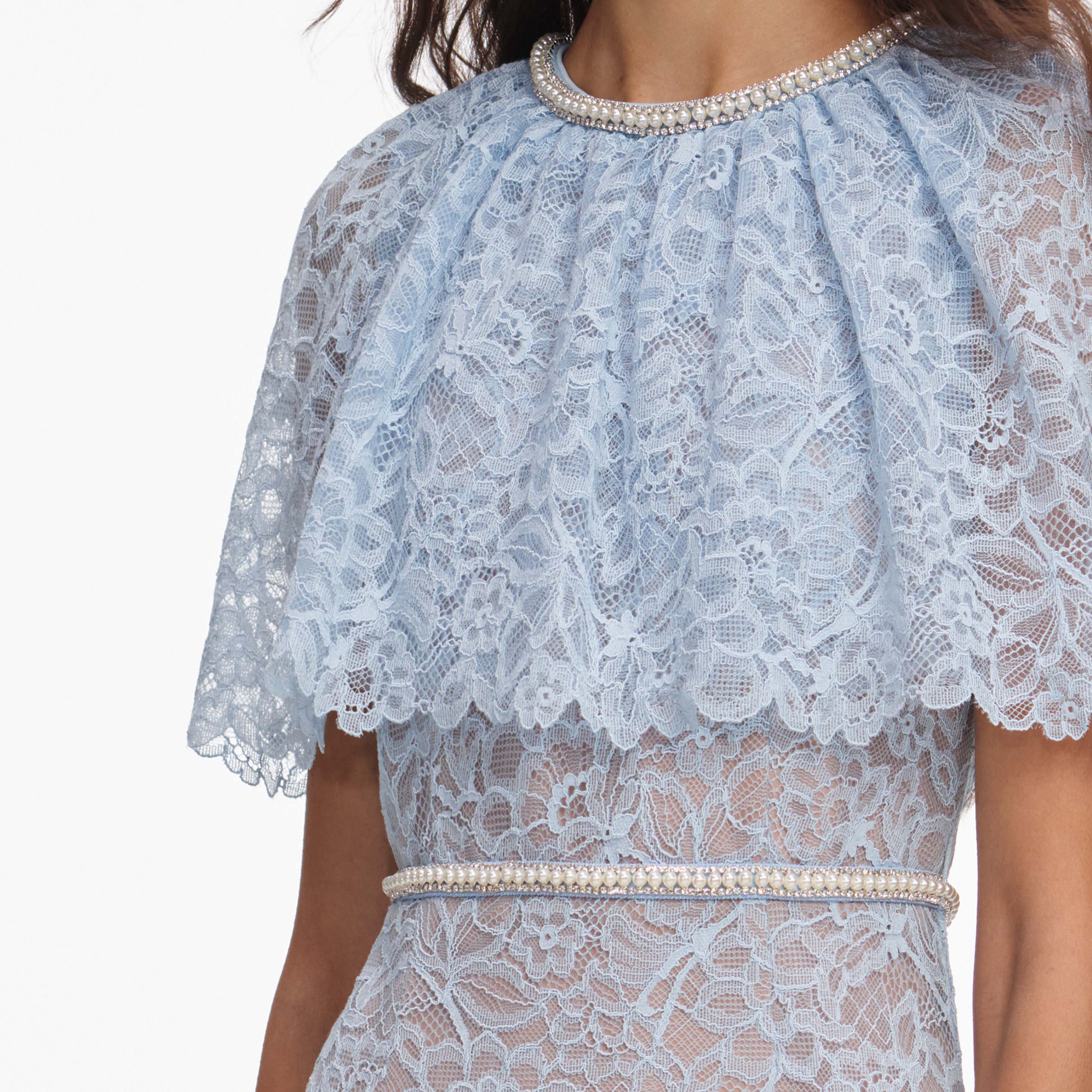Blue Lace Cape Midi Dress - Image 5