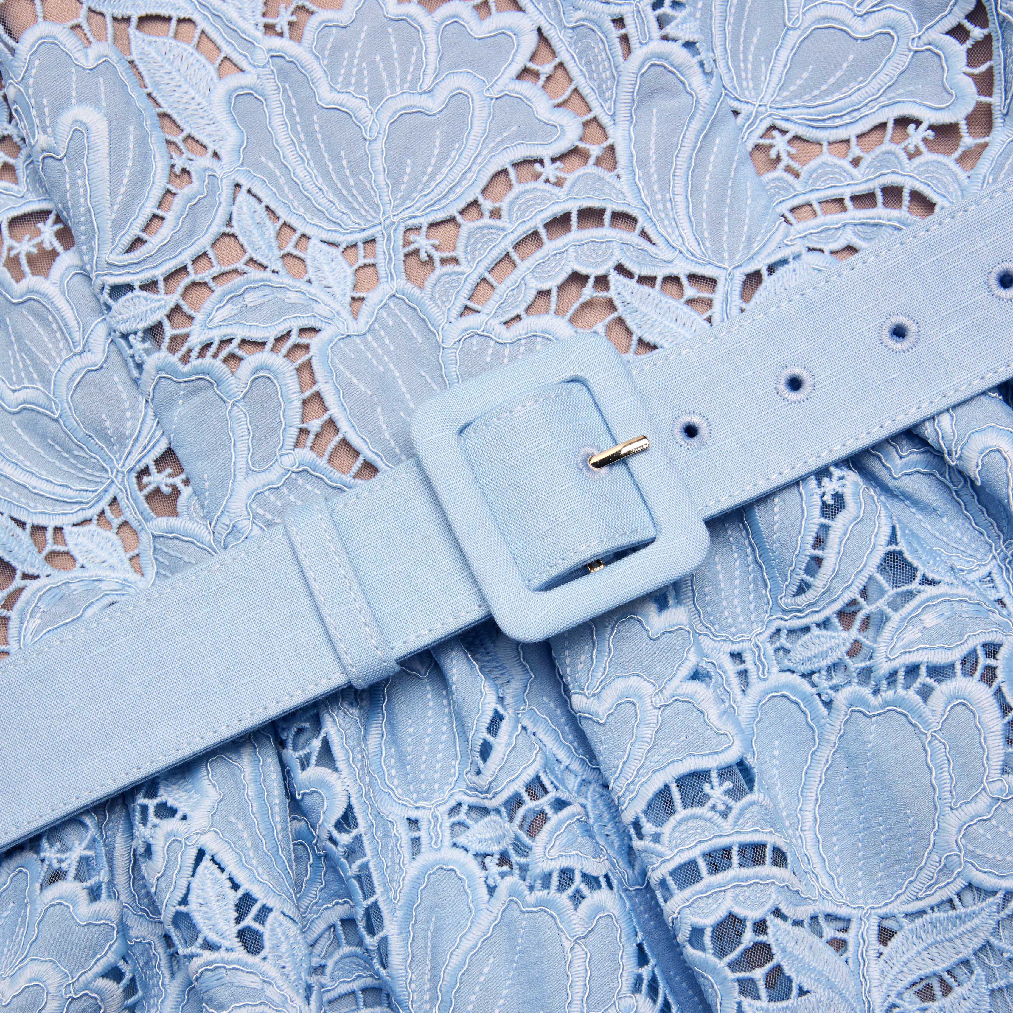 Blue Lace Peplum Midi Dress - Image 6
