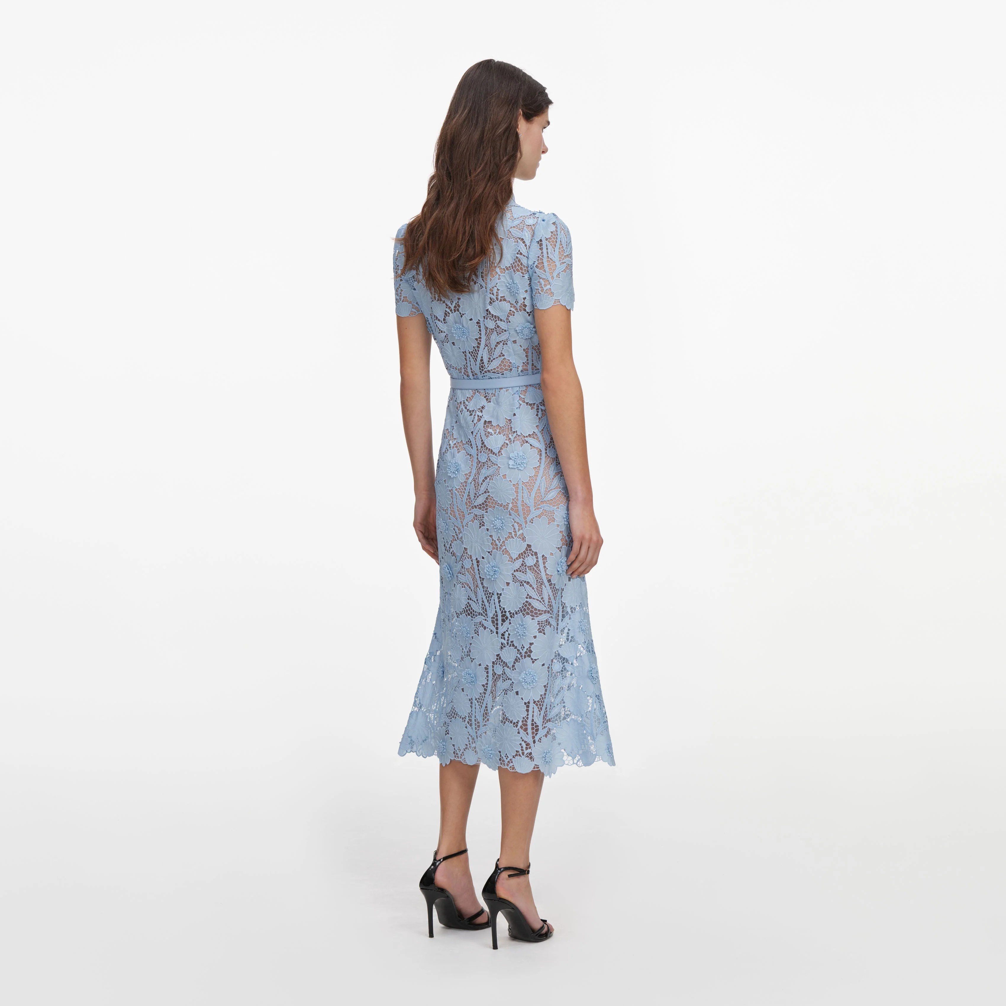 Blue Lace Tie Neck Midi Dress - Image 3