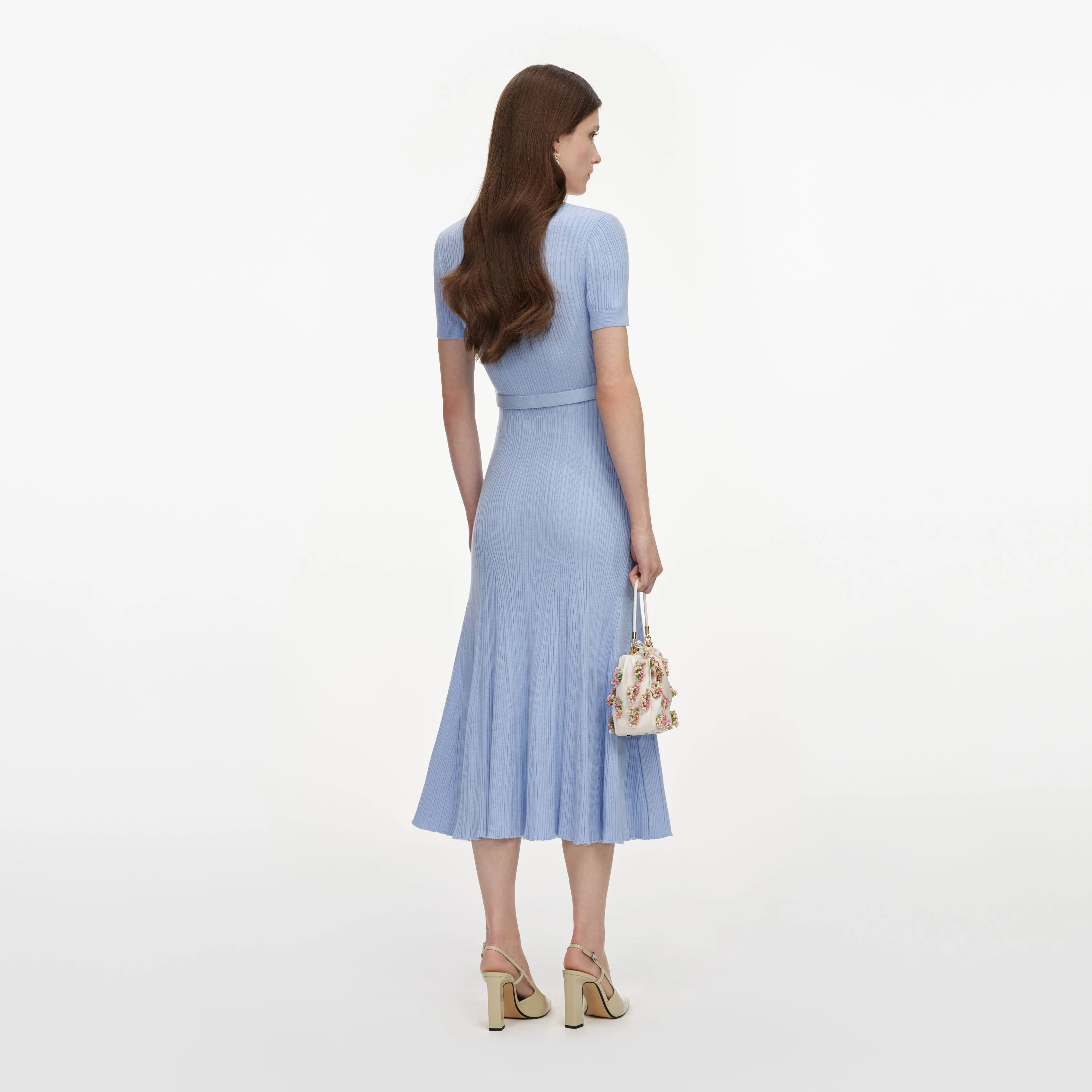 Blue Ribbed Knit Midi Dress - Image 3