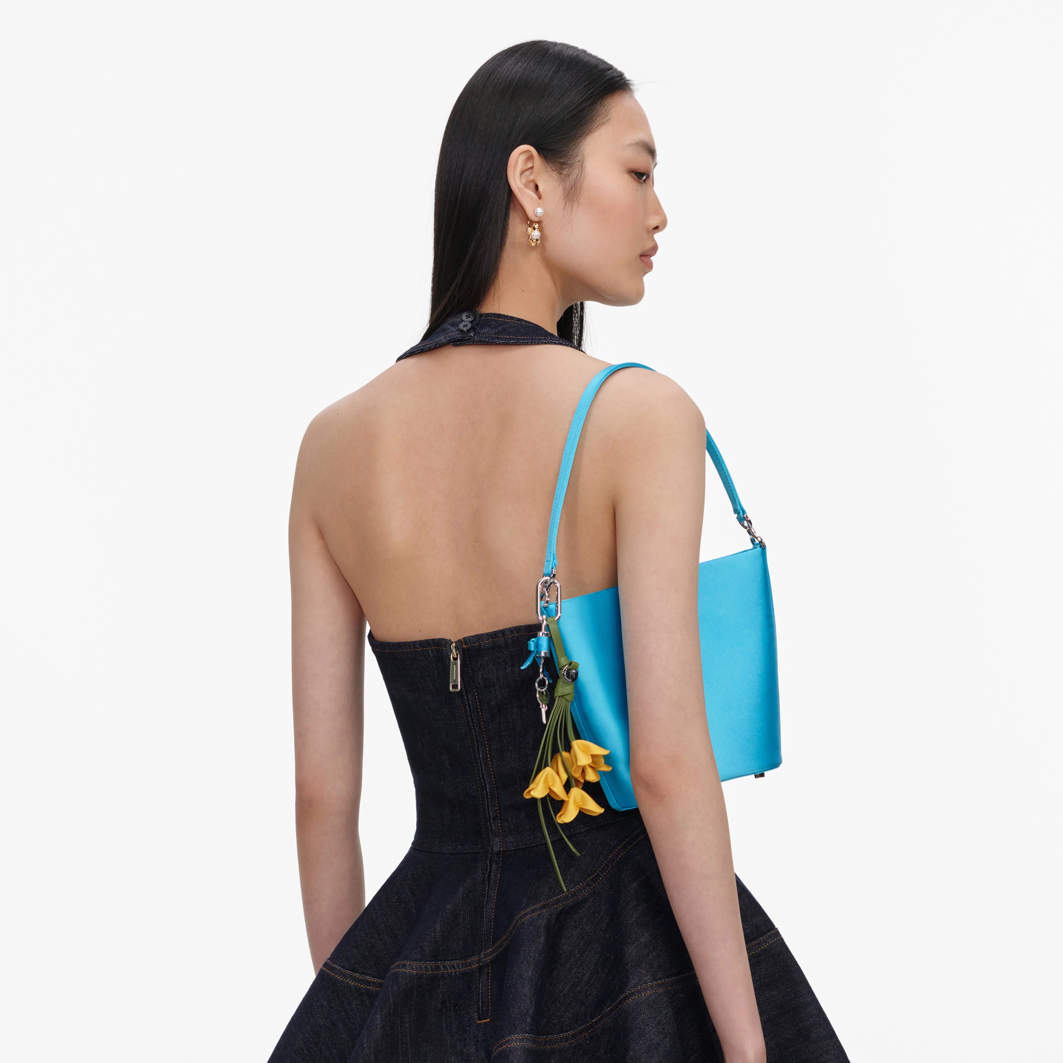 Blue Satin Bucket Bag - Image 6