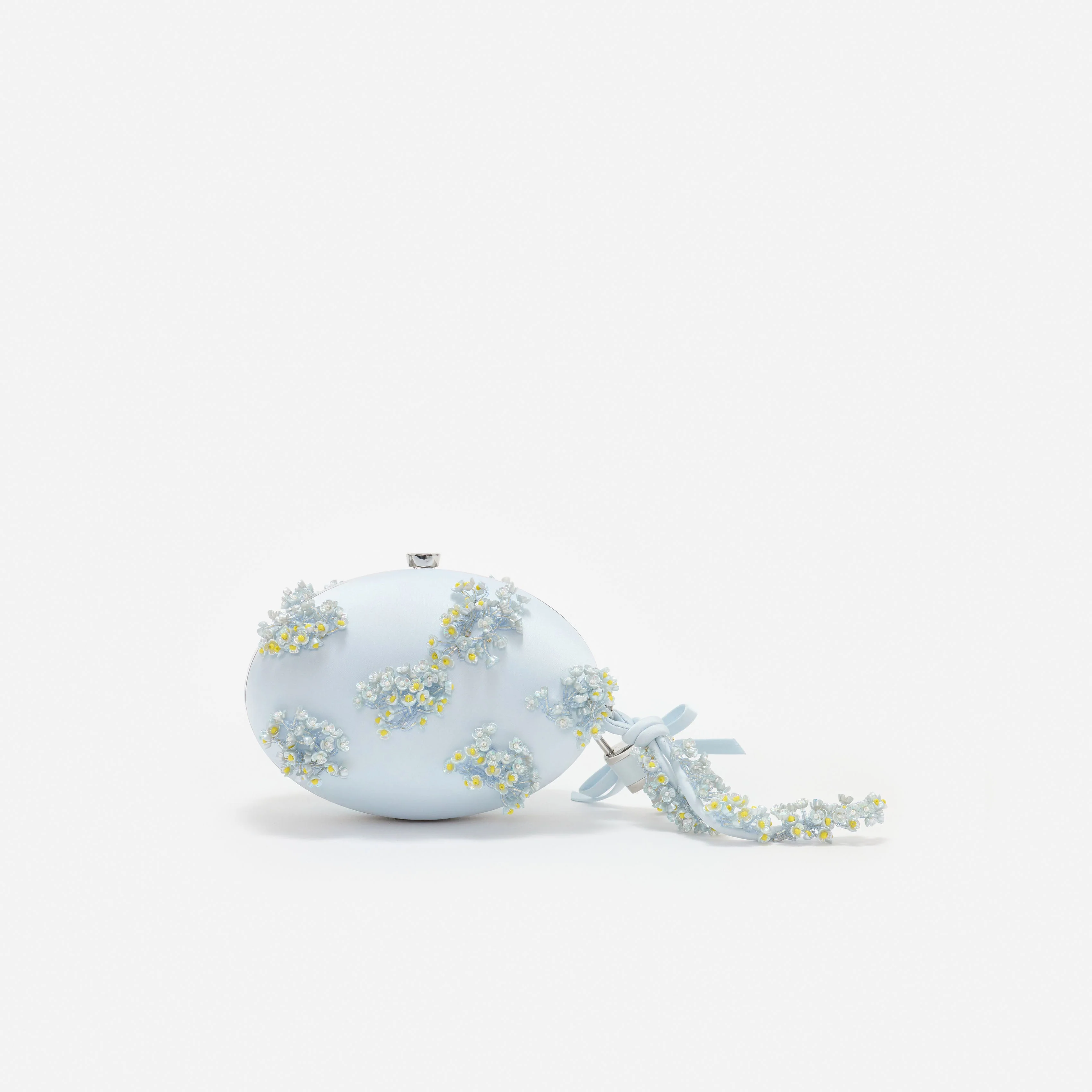 Blue Satin Floral Beaded Oval Clutch - Image 3