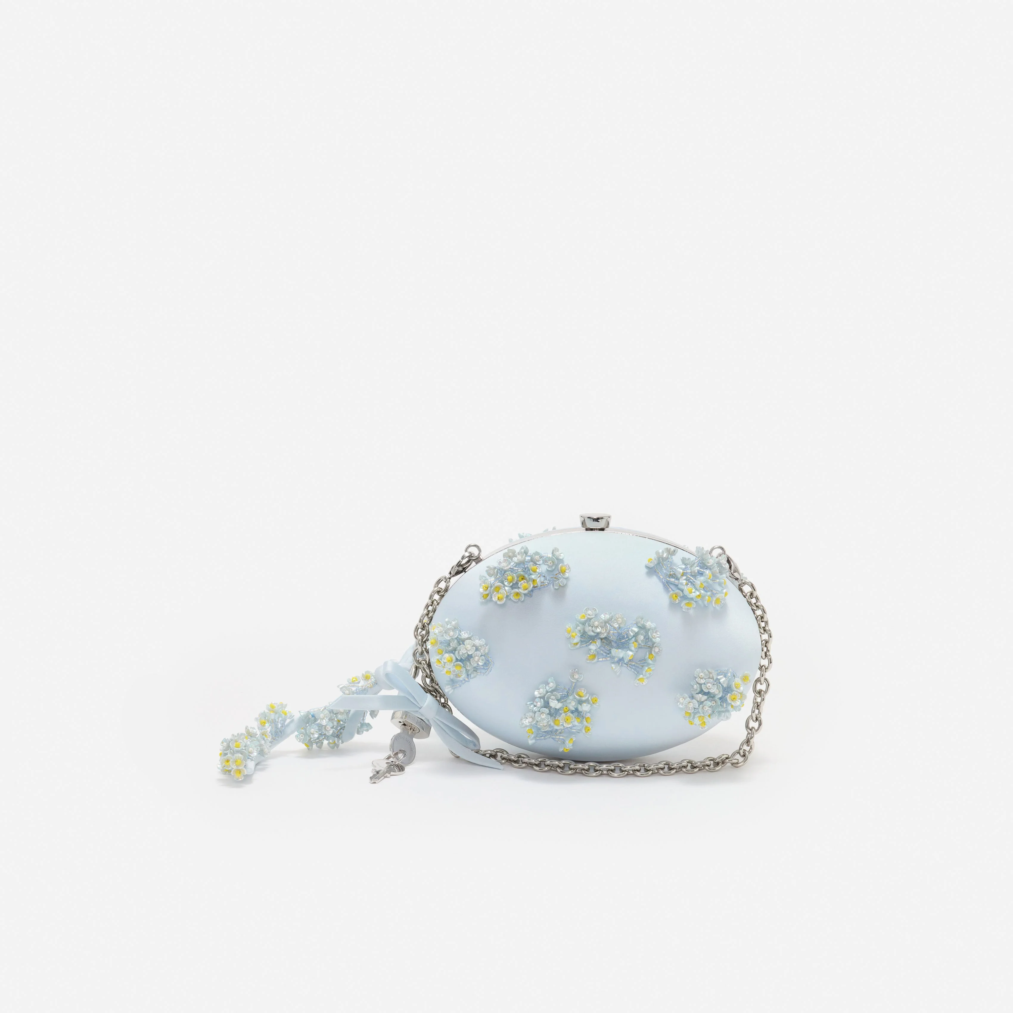 Blue Satin Floral Beaded Oval Clutch - Image 4