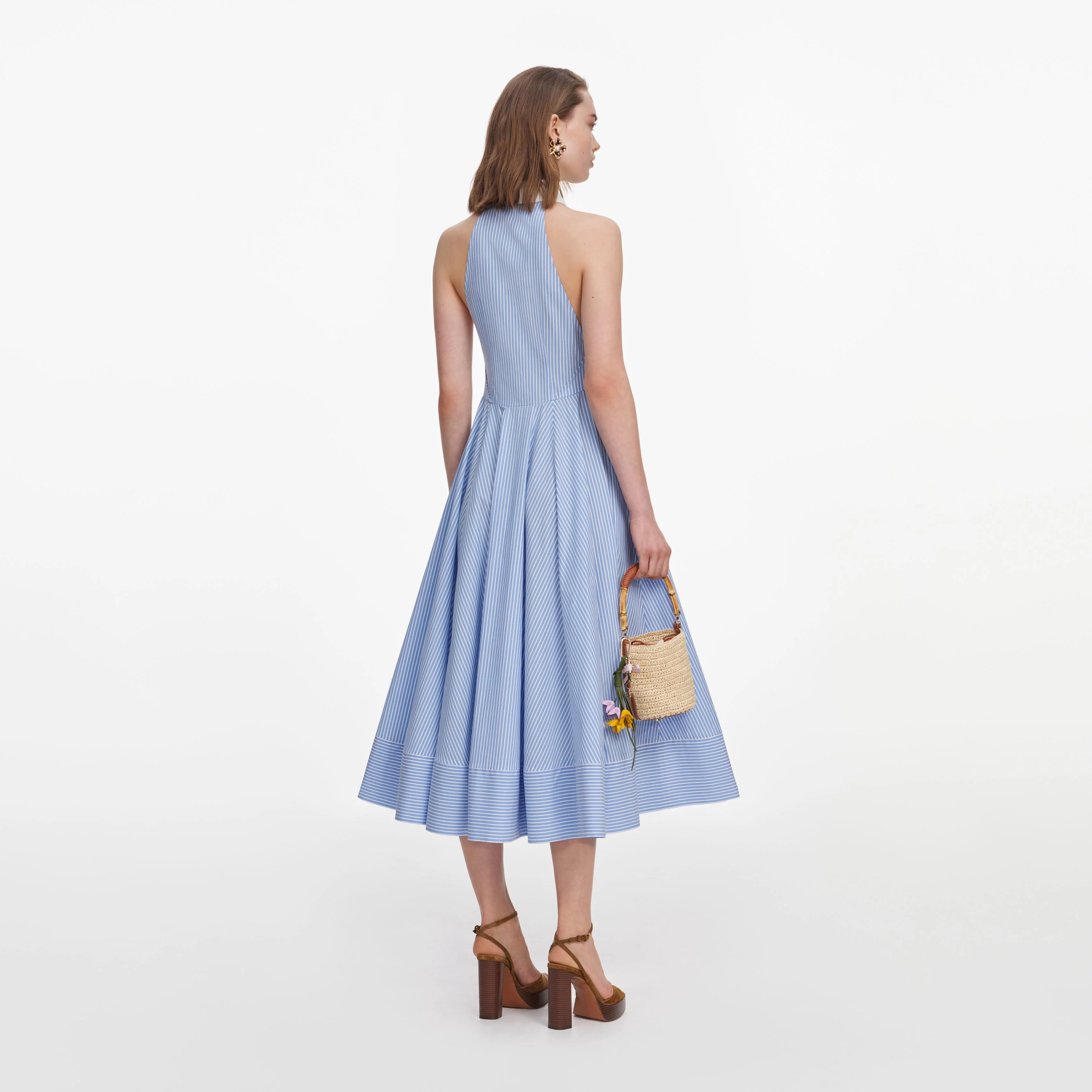 Blue Striped Cotton Midi Dress - Image 3