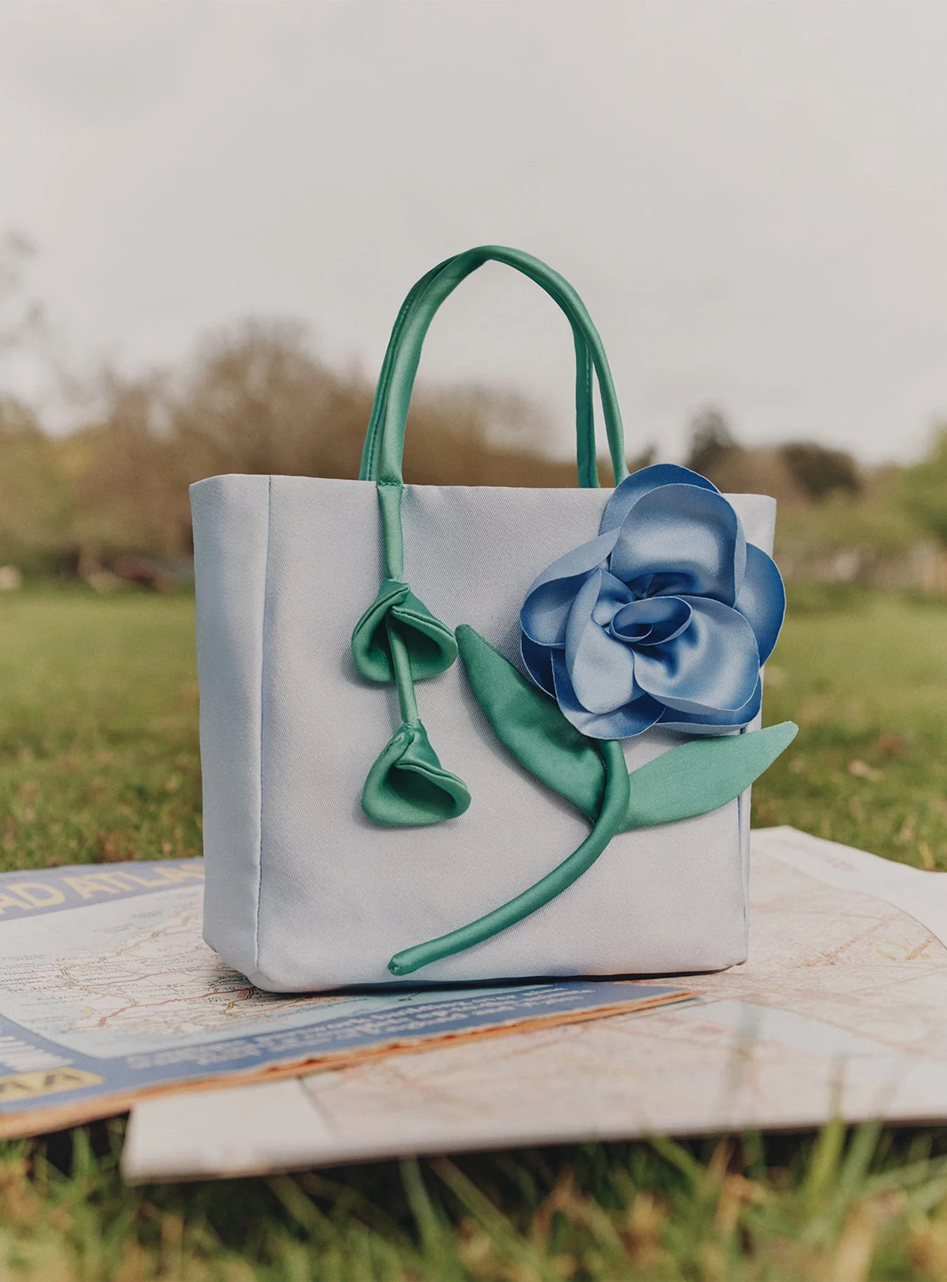 Blue Taffeta 3D Flower Bag - Image 4