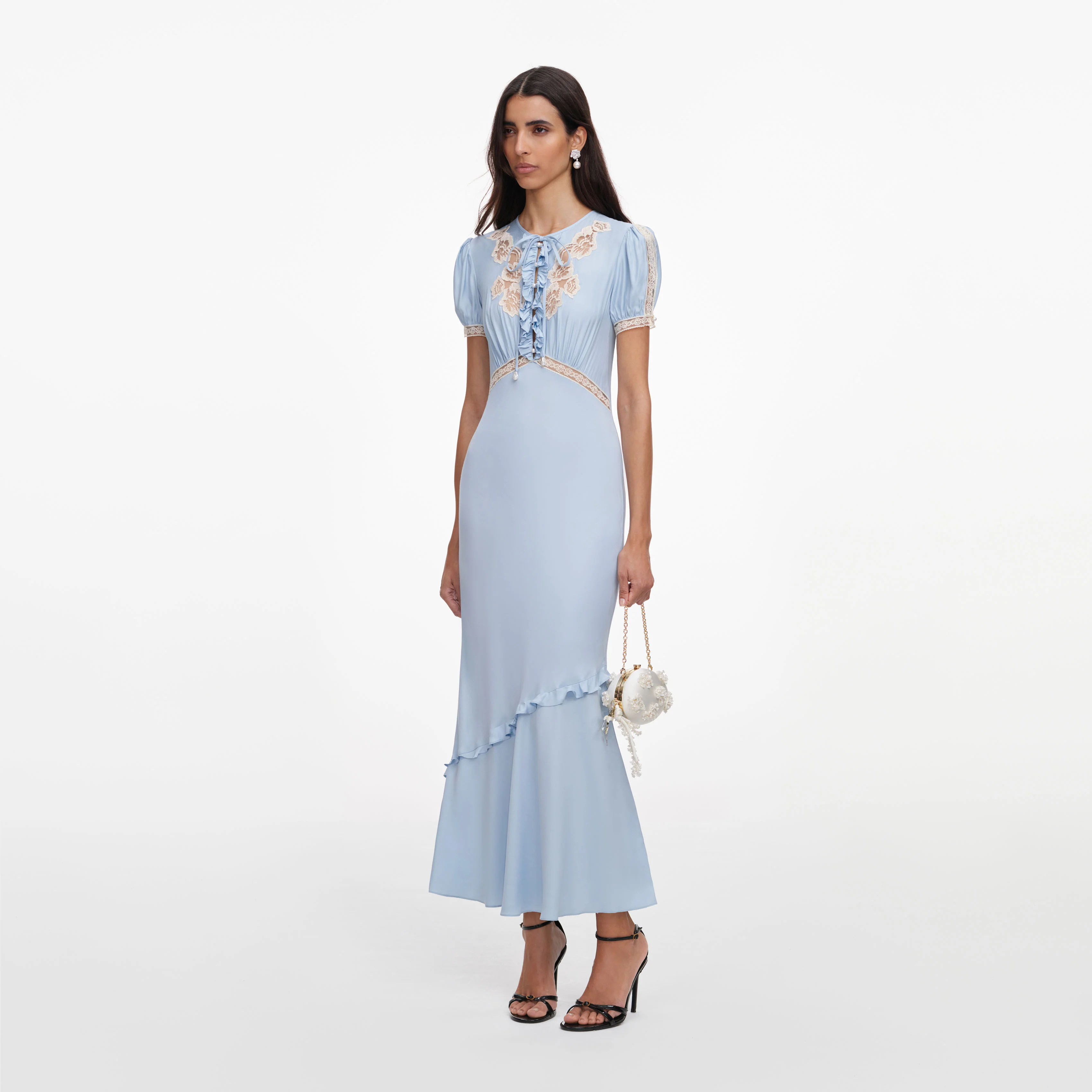 Blue Viscose Lace Midi Dress - Image 2