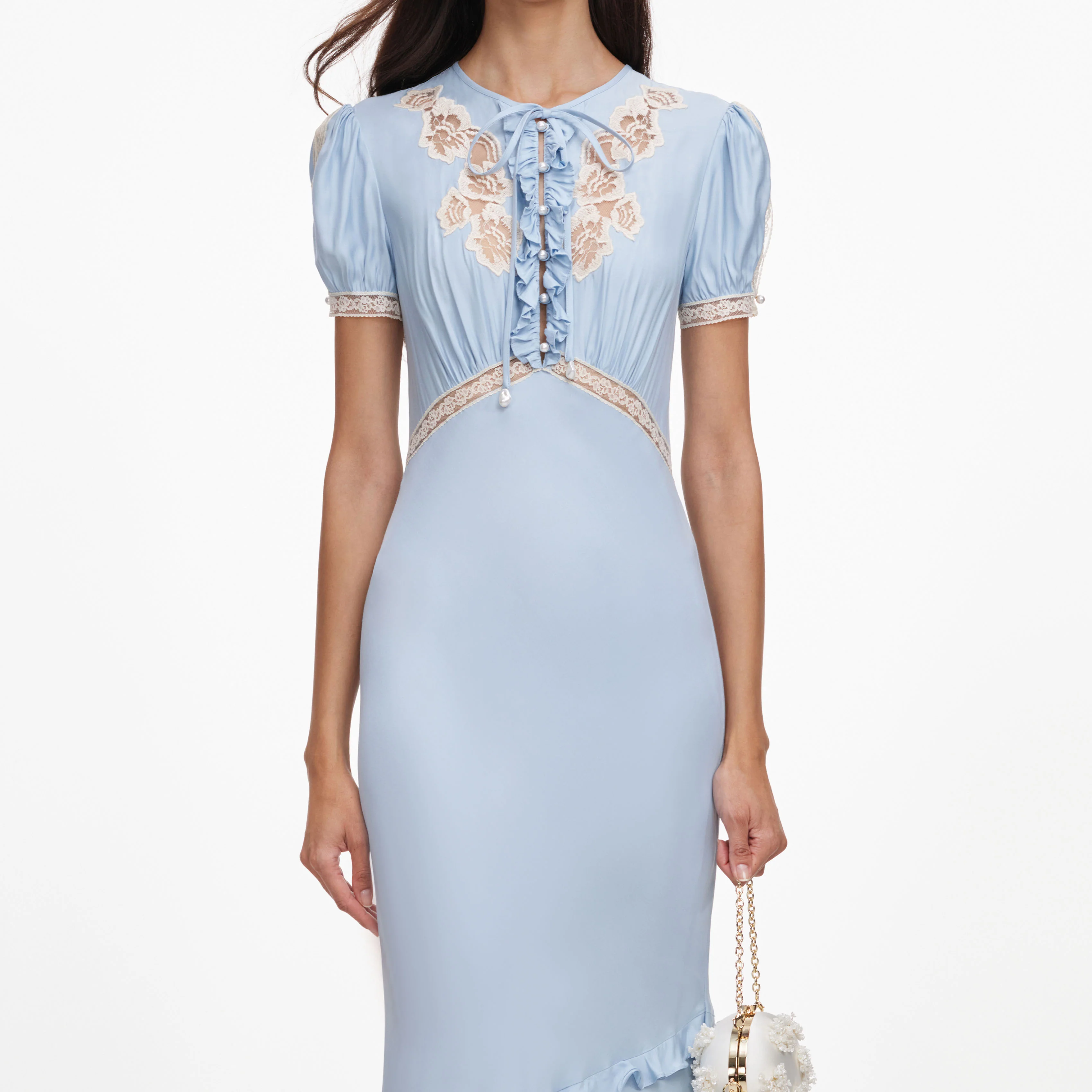 Blue Viscose Lace Midi Dress - Image 4
