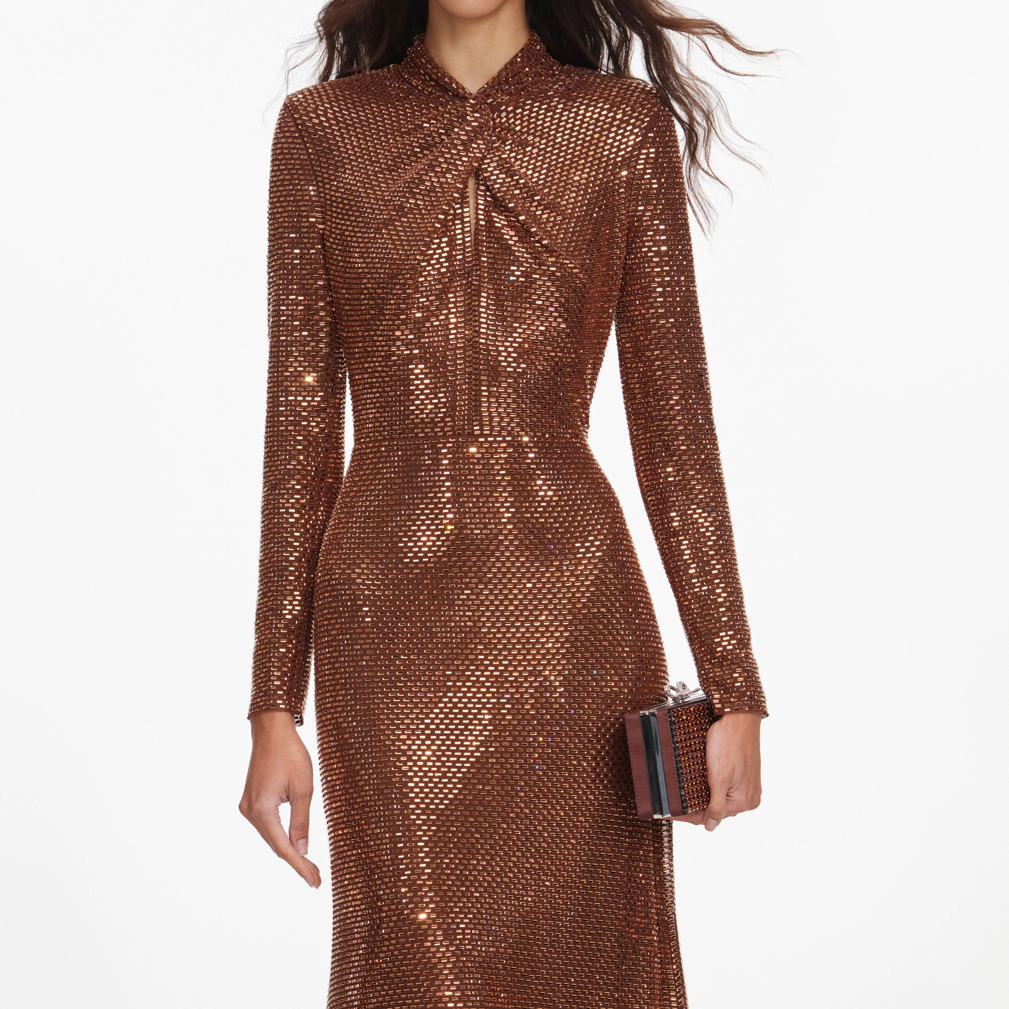 Bronze Rhinestone Midi Dress - Image 4