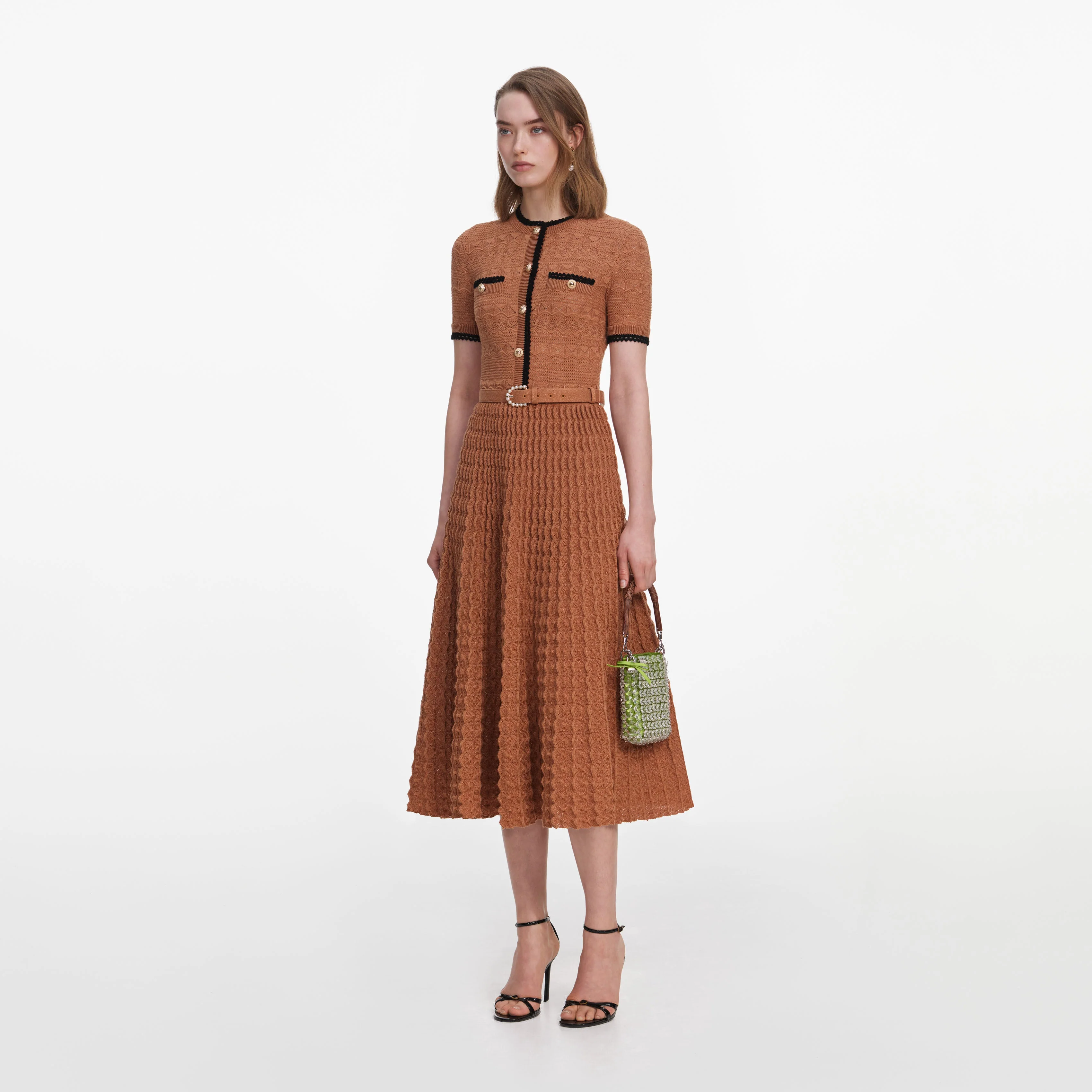 Brown Pointelle Knit Midi Dress - Image 2