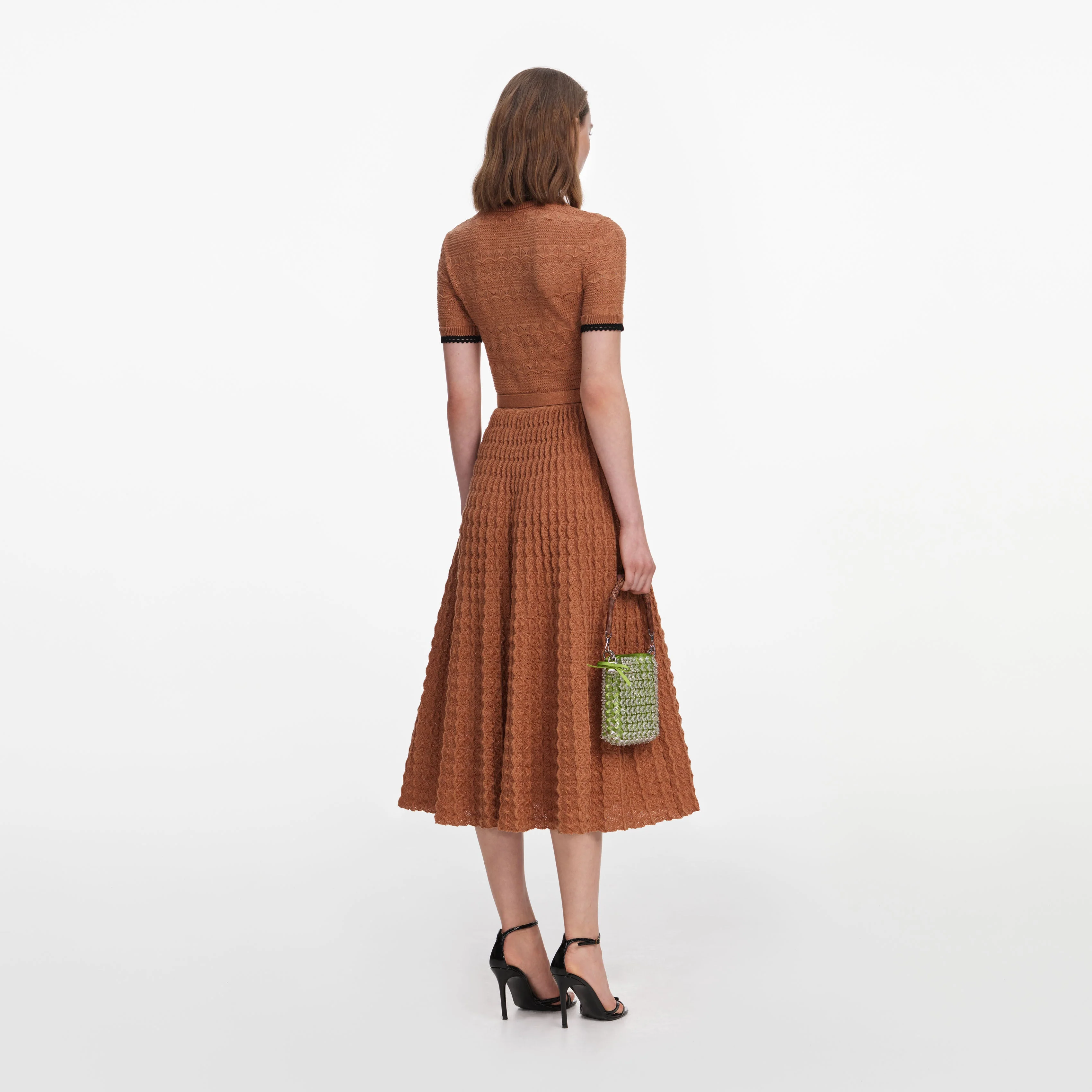 Brown Pointelle Knit Midi Dress - Image 3
