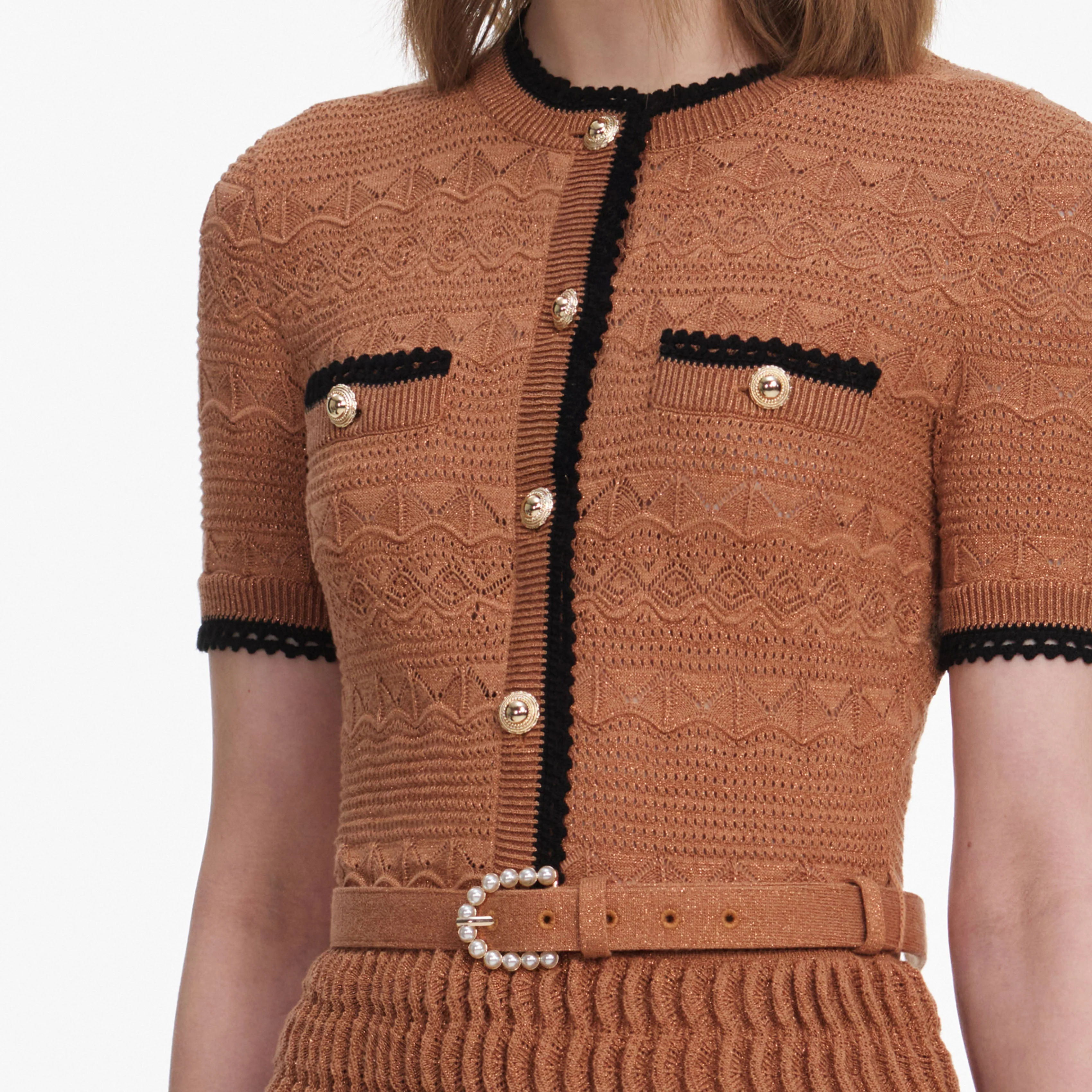 Brown Pointelle Knit Midi Dress - Image 5