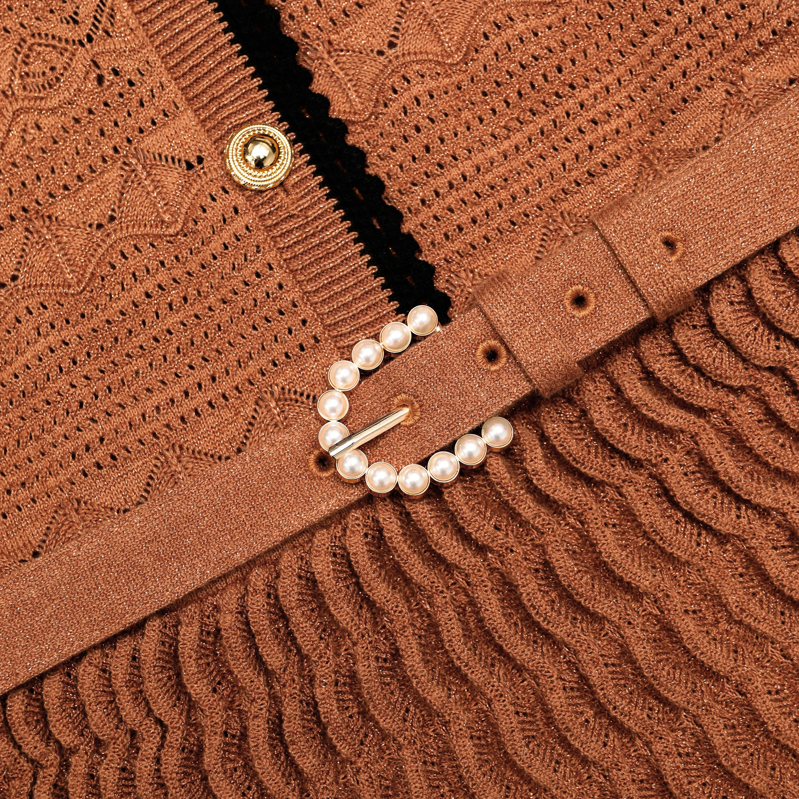 Brown Pointelle Knit Midi Dress - Image 6