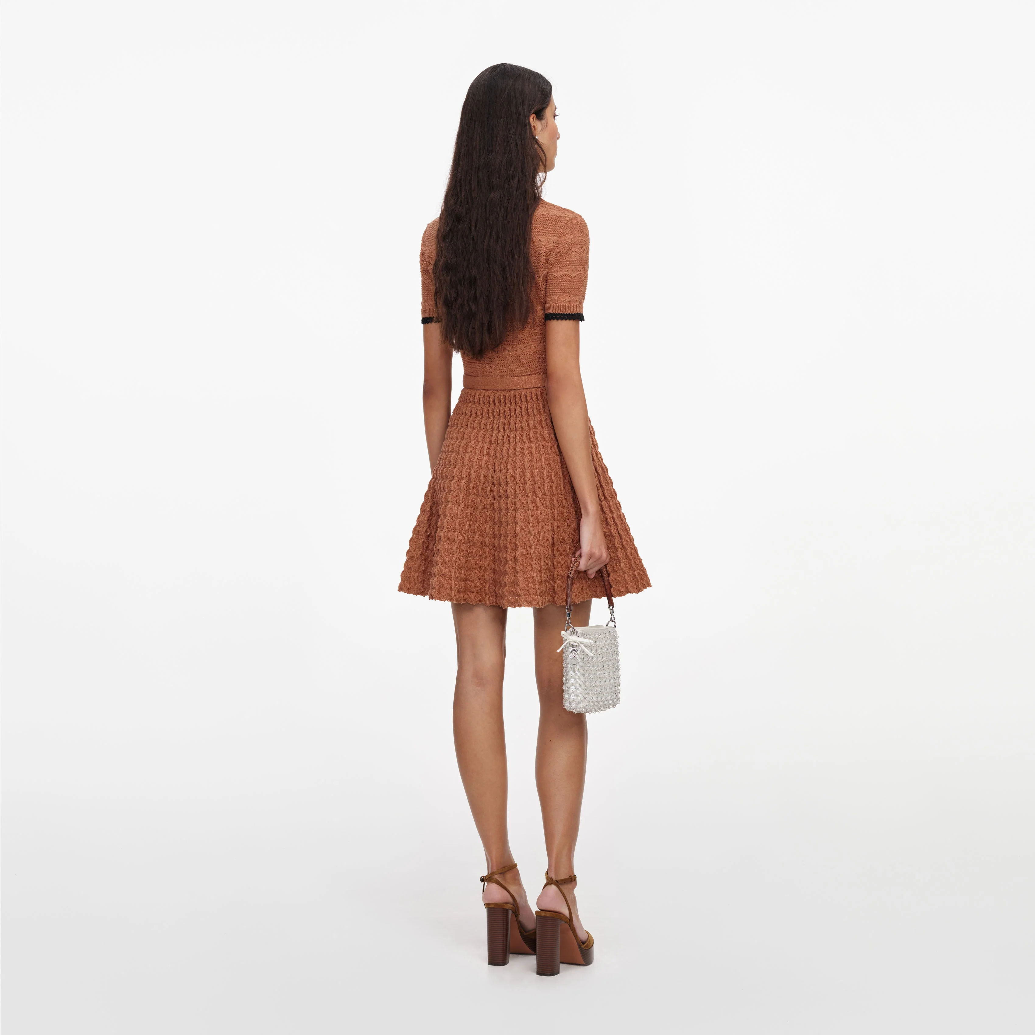 Brown Pointelle Knit Mini Dress - Image 3