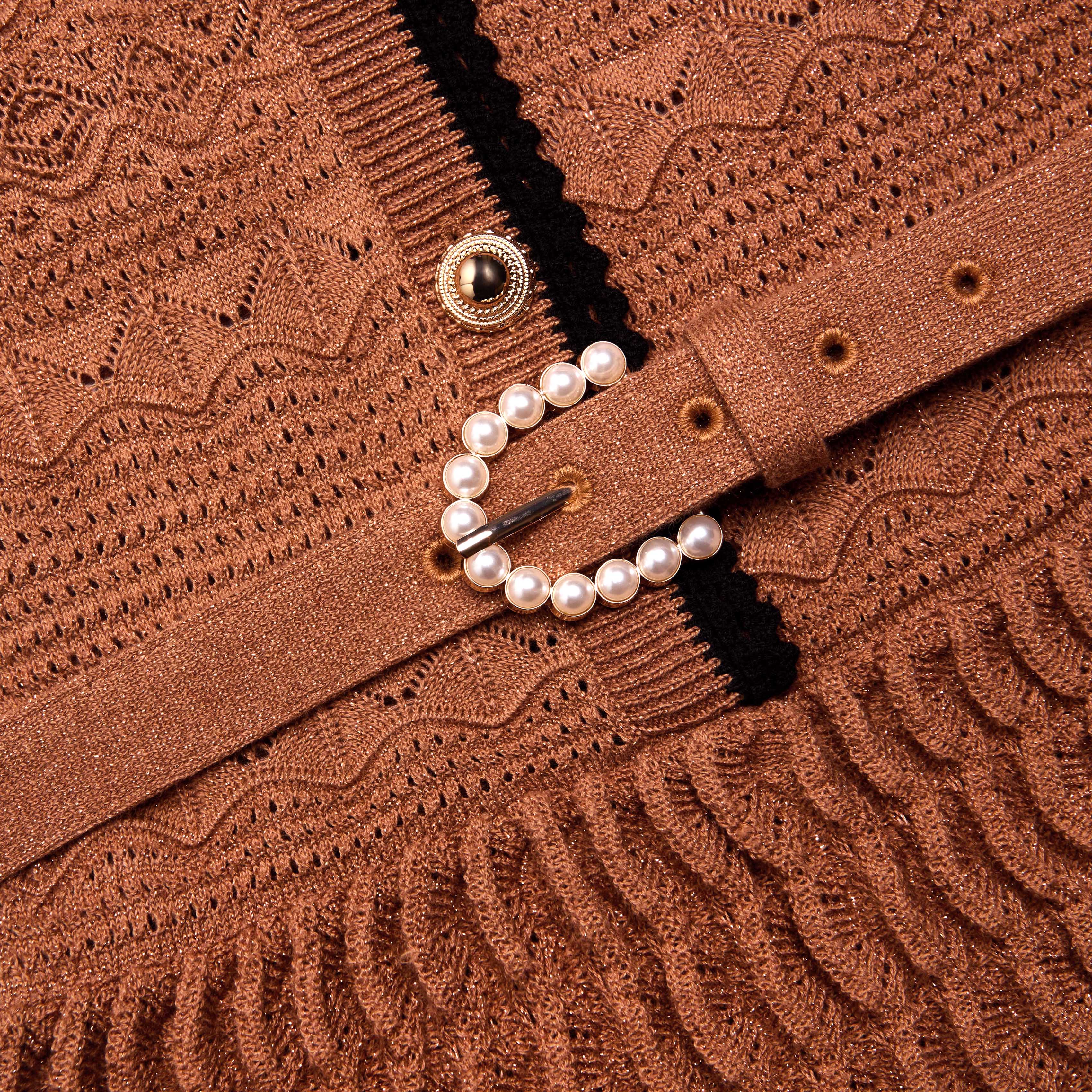 Brown Pointelle Knit Mini Dress - Image 5