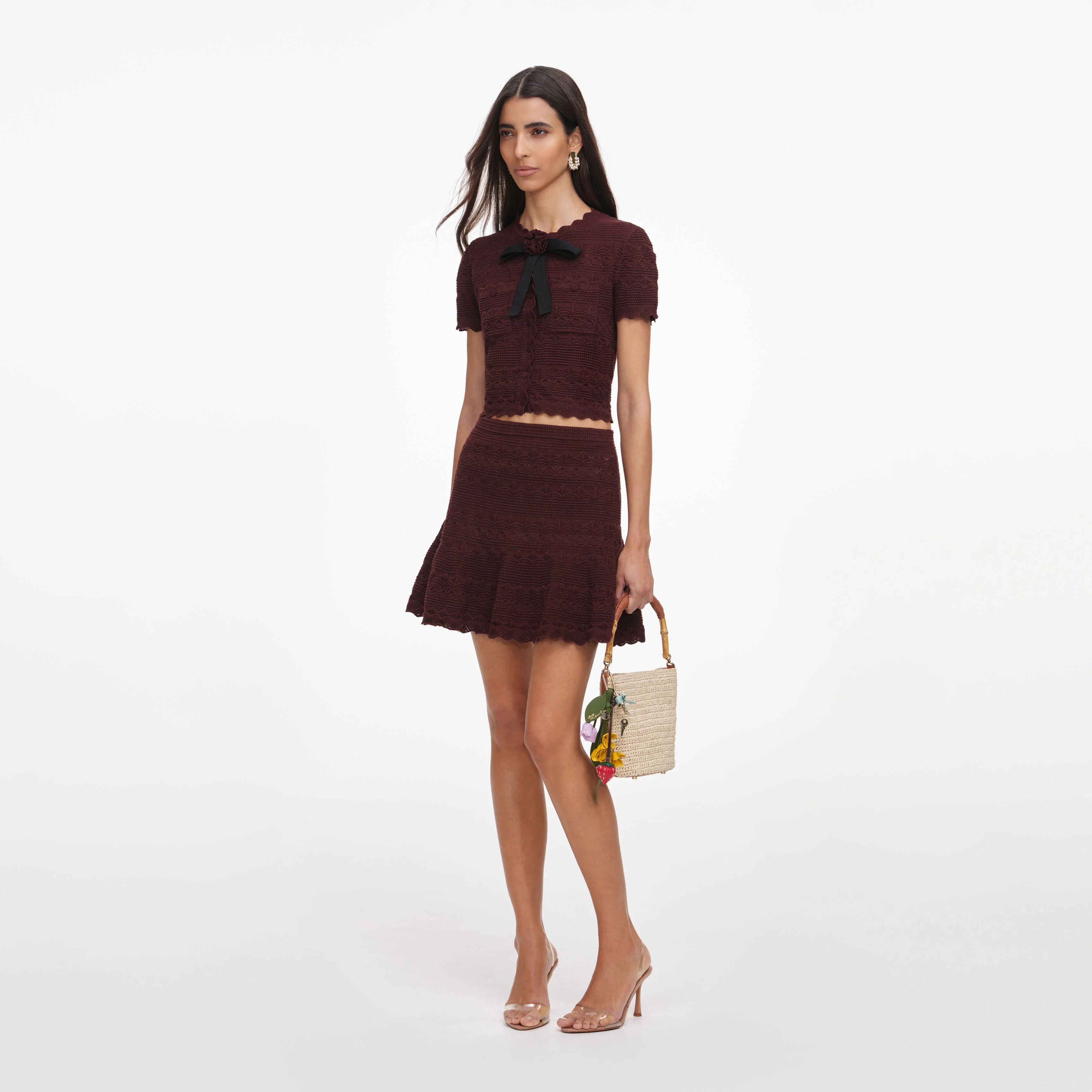 Brown Pointelle Knit Mini Skirt - Image 2