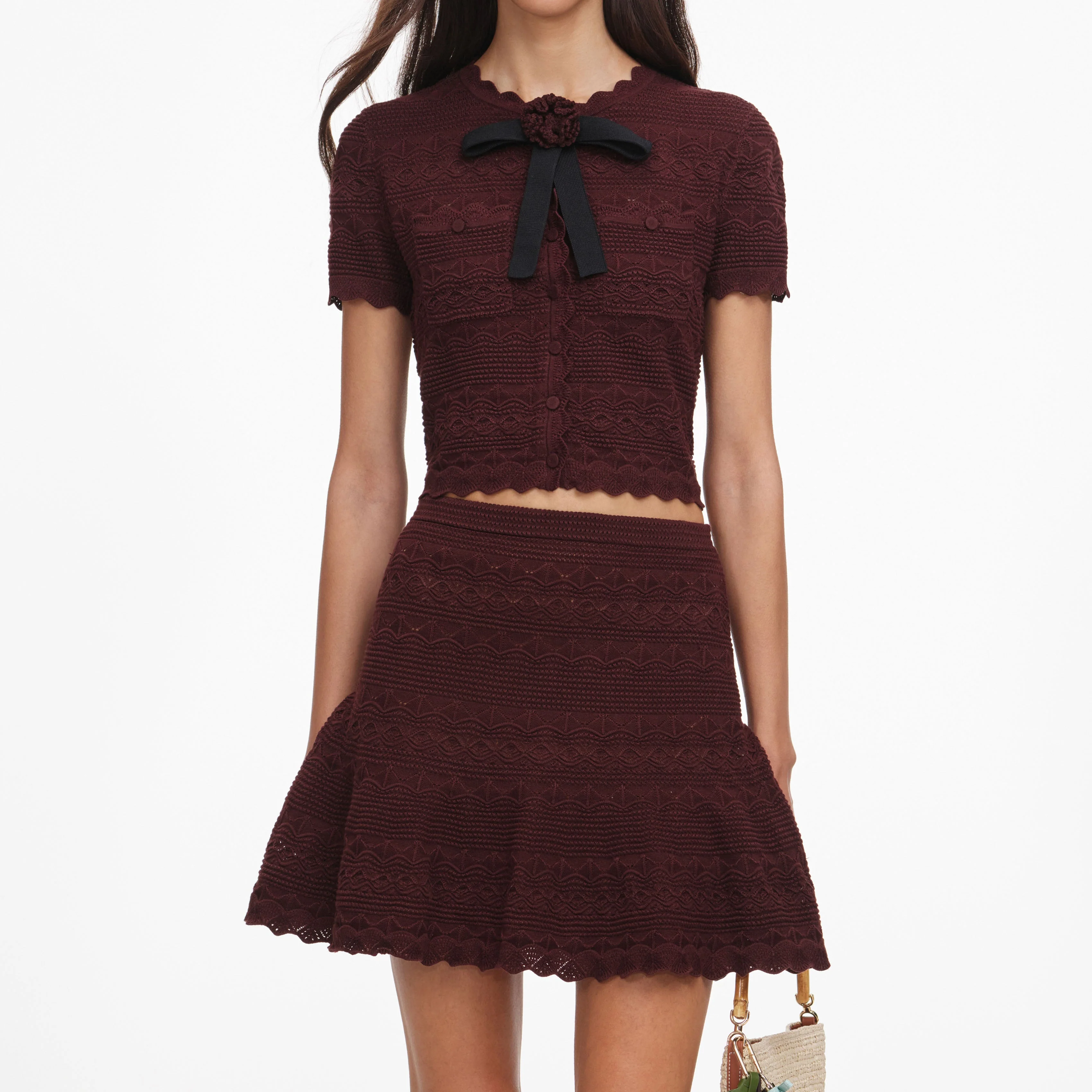 Brown Pointelle Knit Mini Skirt - Image 4