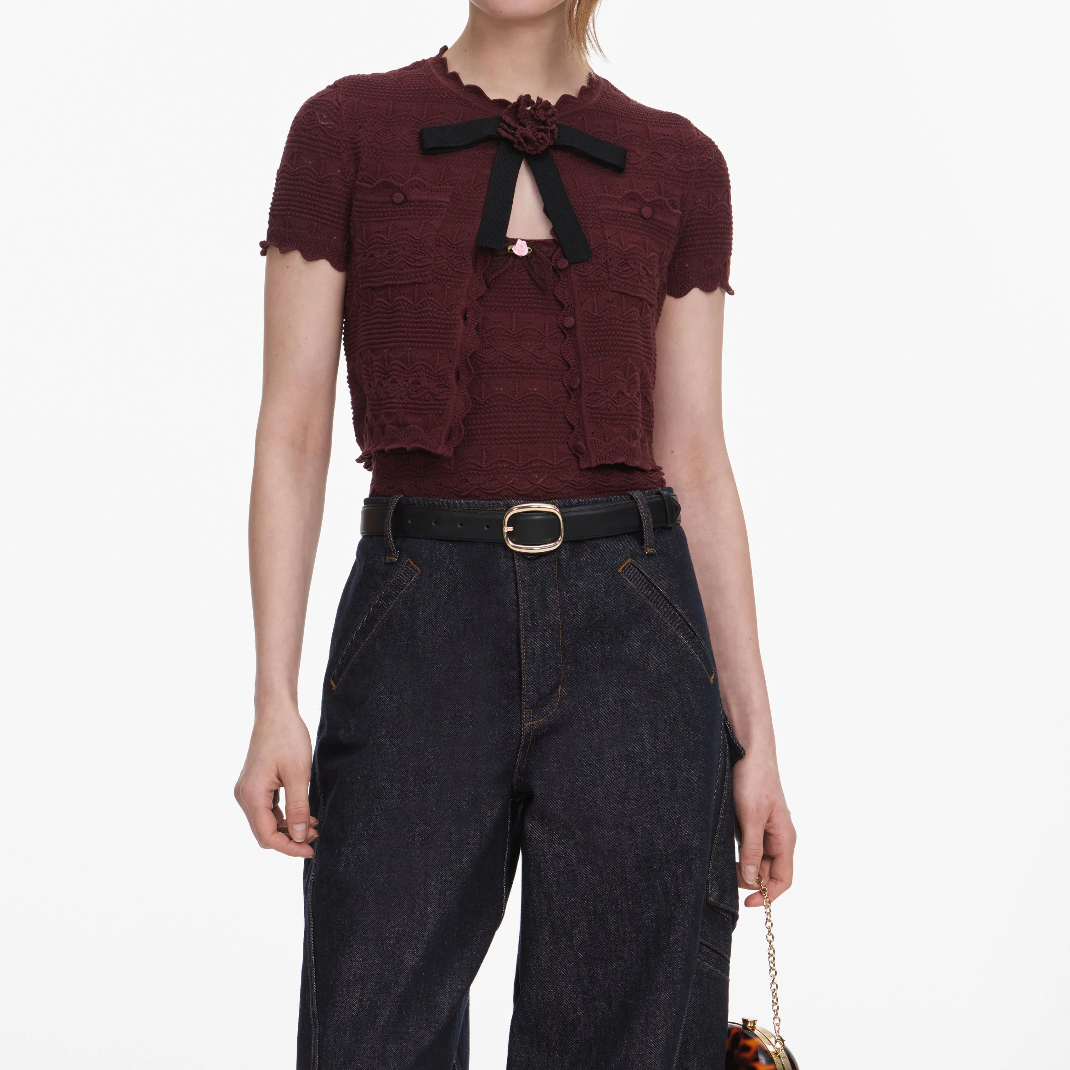 Brown Pointelle Knit Top - Image 4