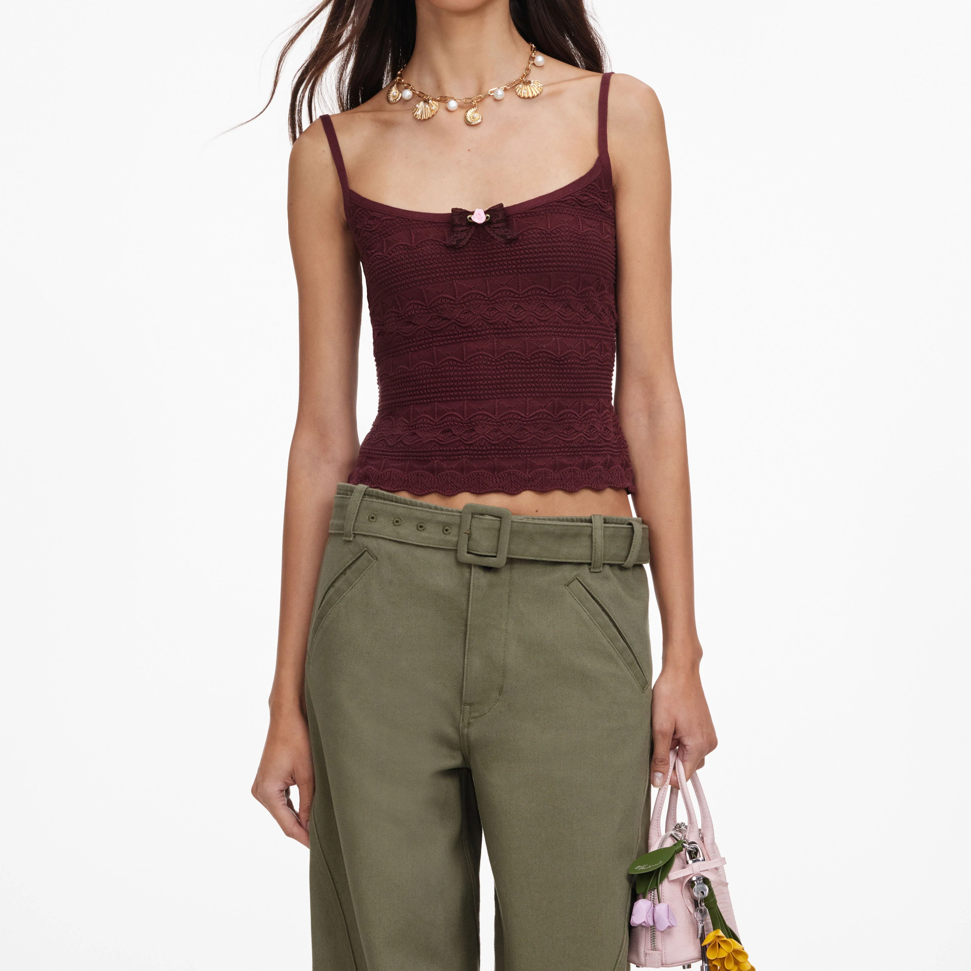 Brown Pointelle Knit Vest - Image 4