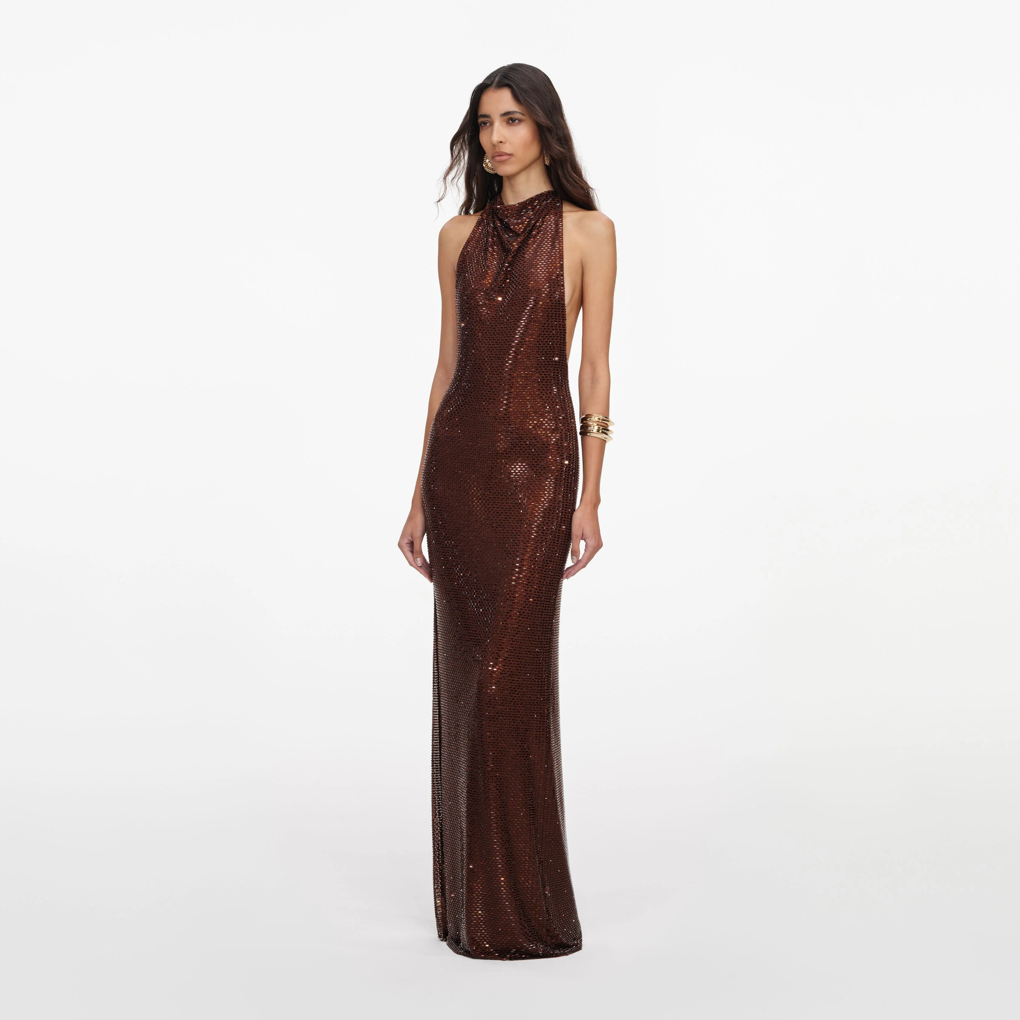 Brown Rhinestone Racer Back Maxi Dress - Image 2