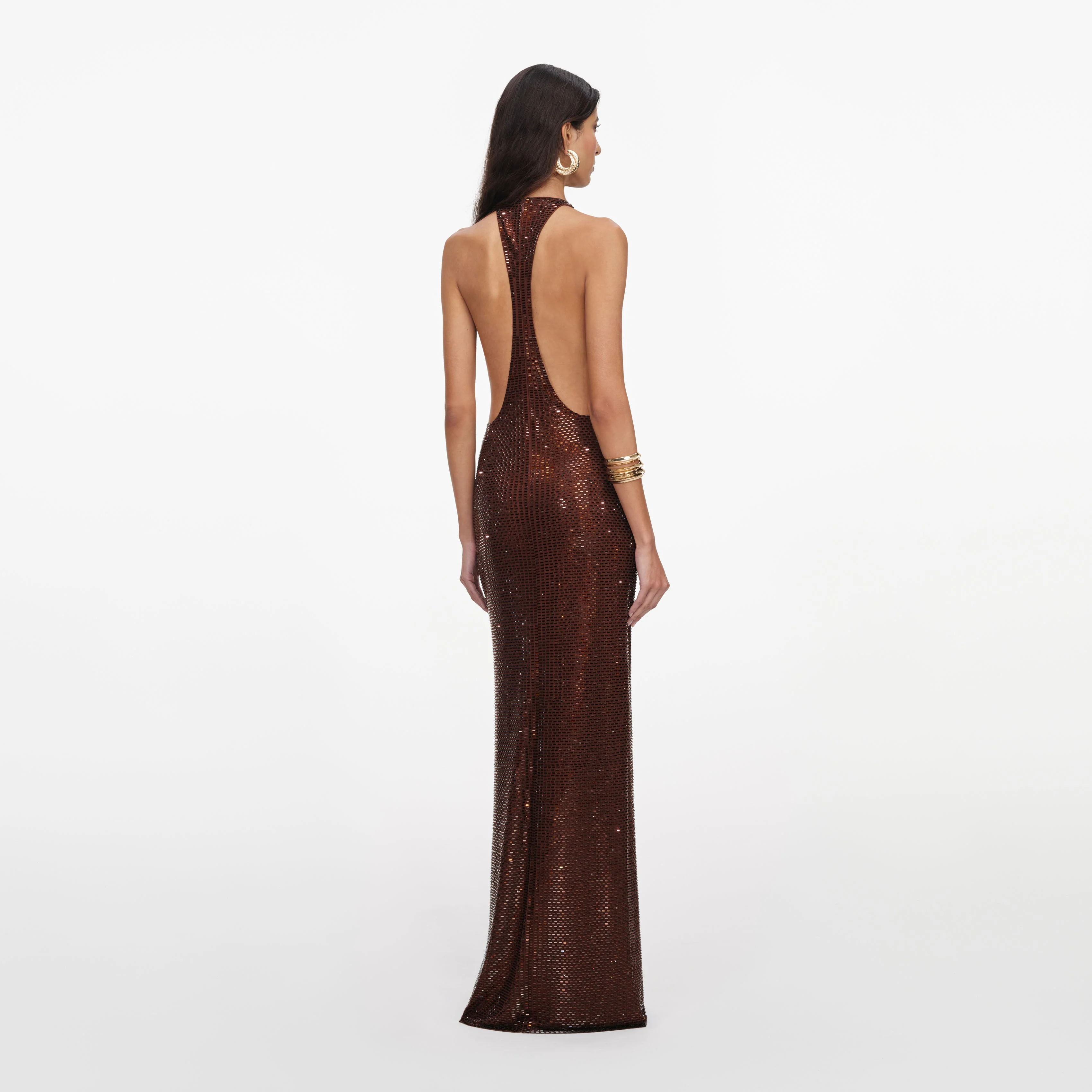 Brown Rhinestone Racer Back Maxi Dress - Image 3