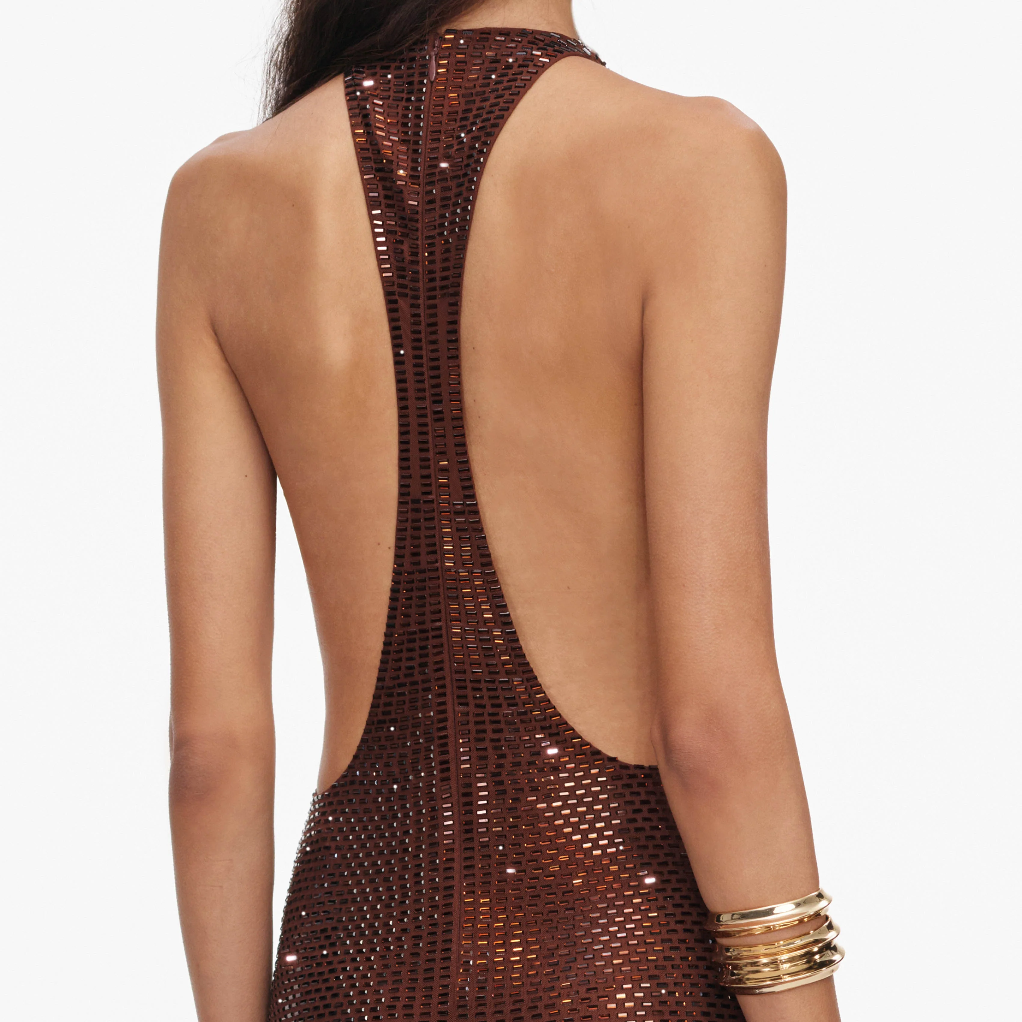 Brown Rhinestone Racer Back Maxi Dress - Image 5