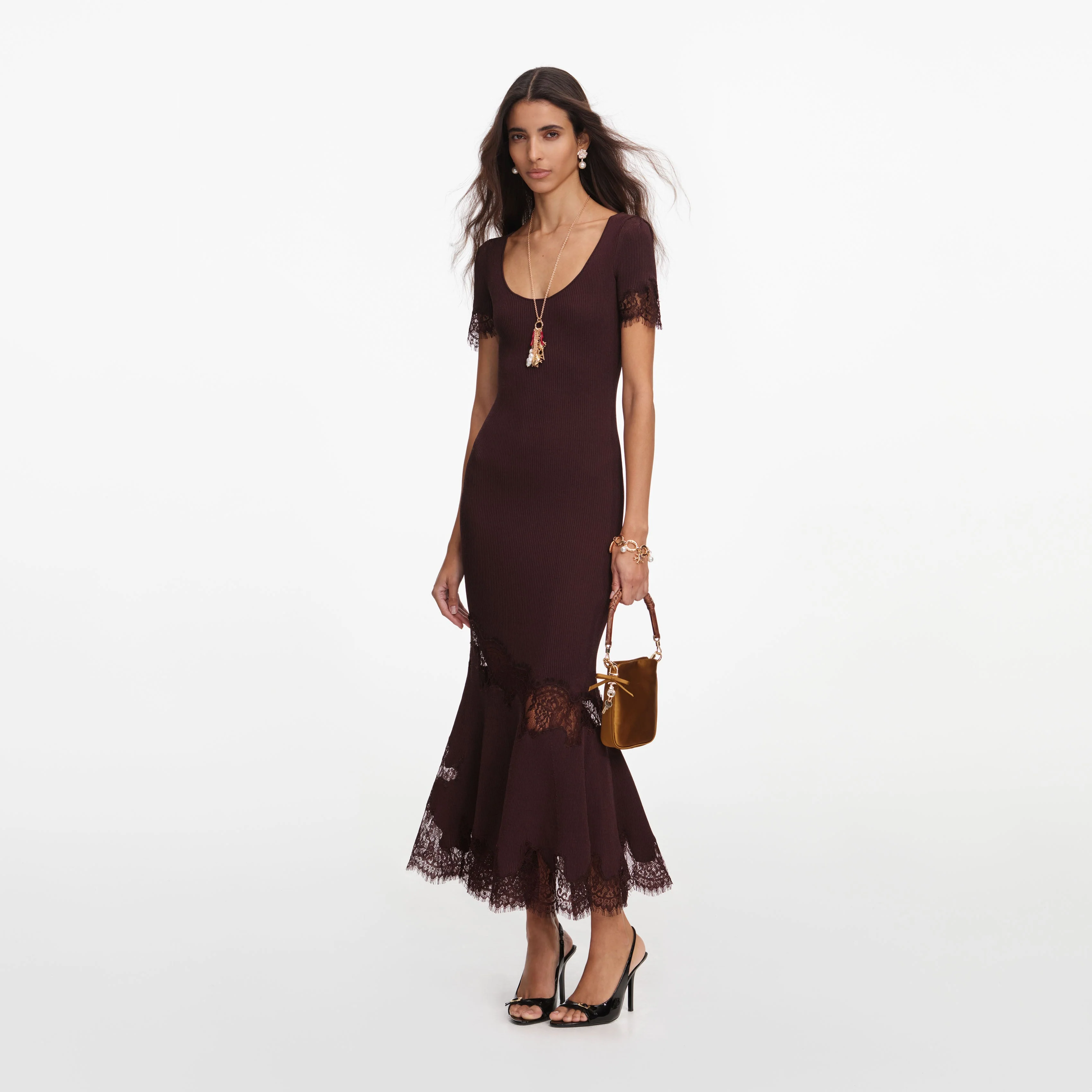 Brown Ribbed Knit Midi Dress - Image 2