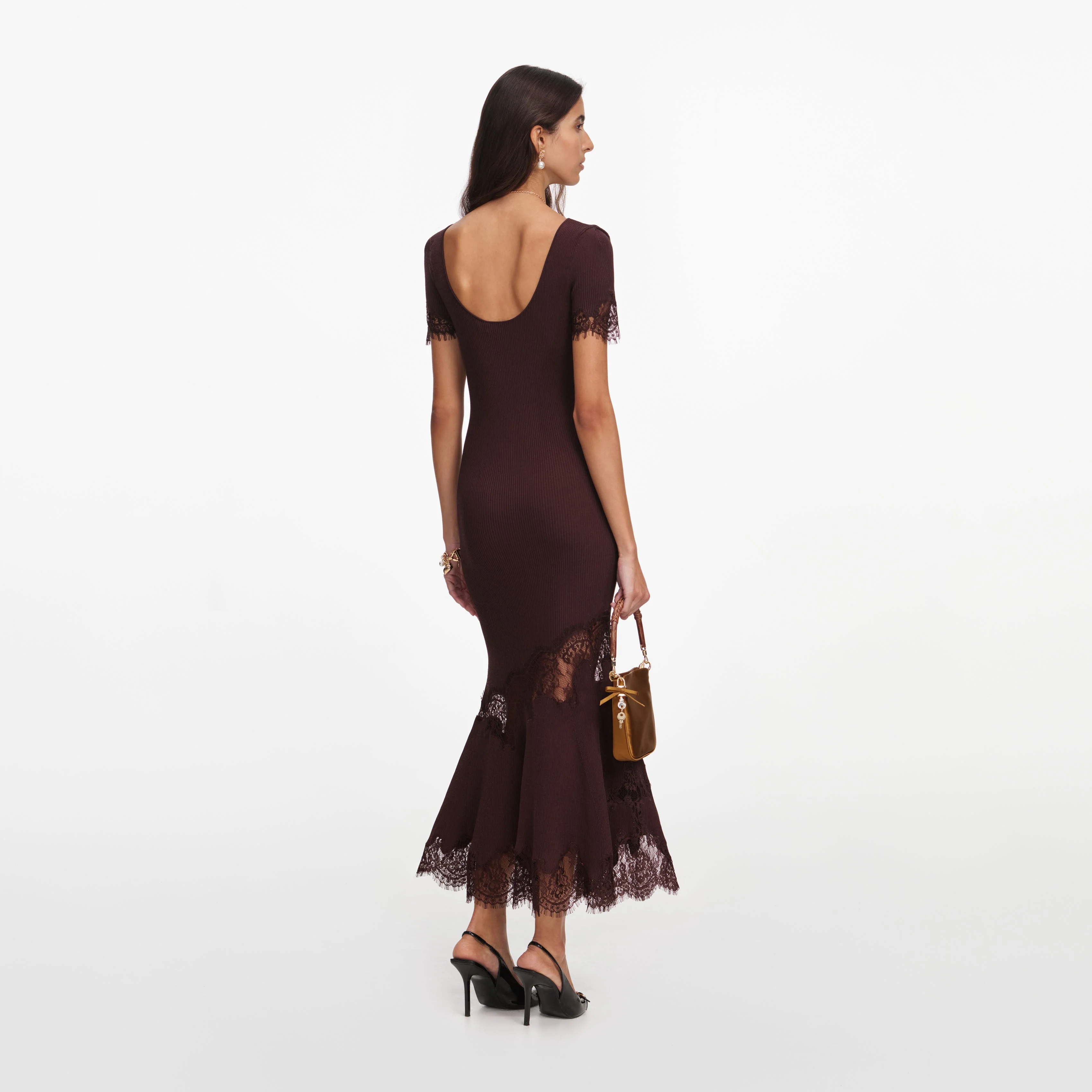 Brown Ribbed Knit Midi Dress - Image 3