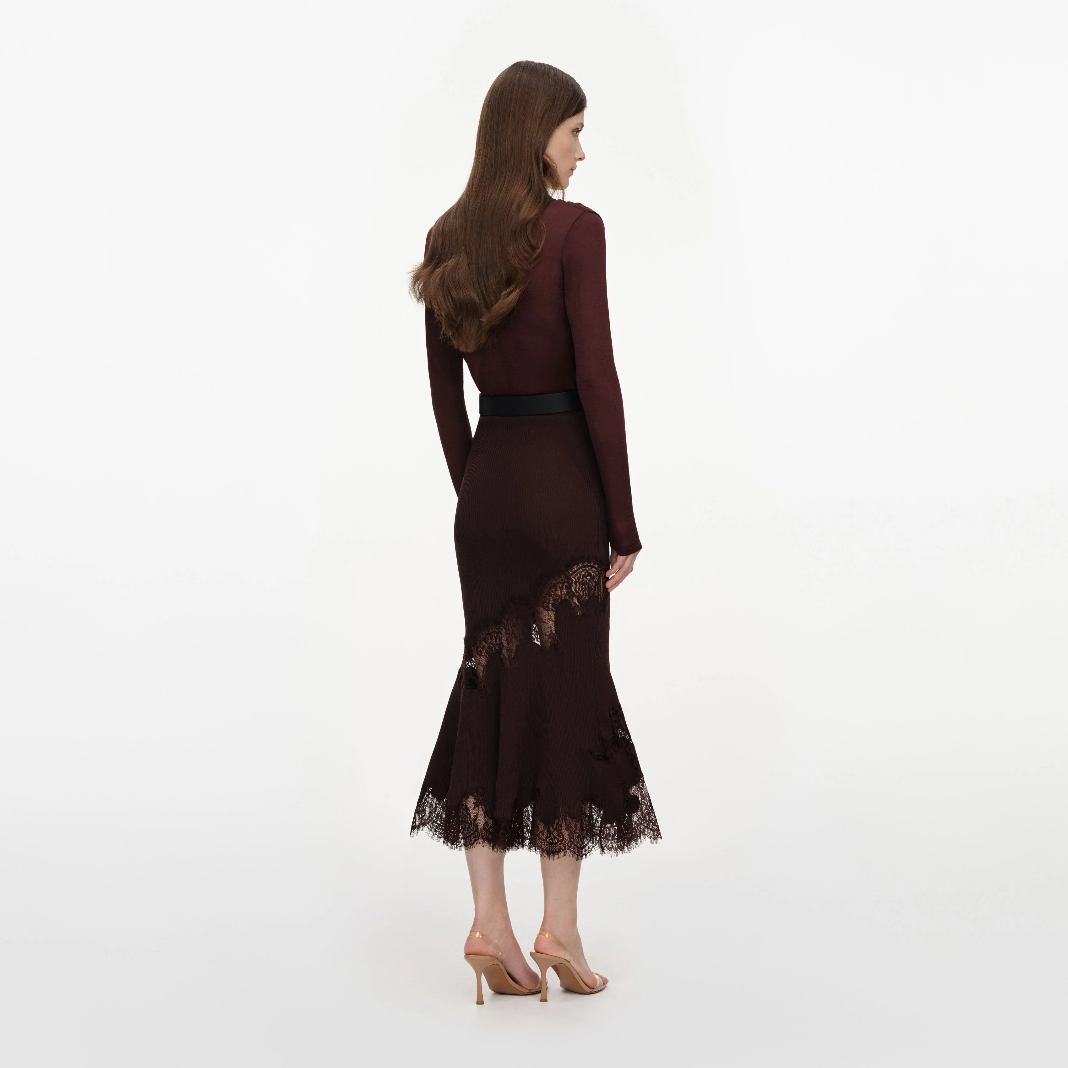Brown Ribbed Knit Midi Skirt - Image 3